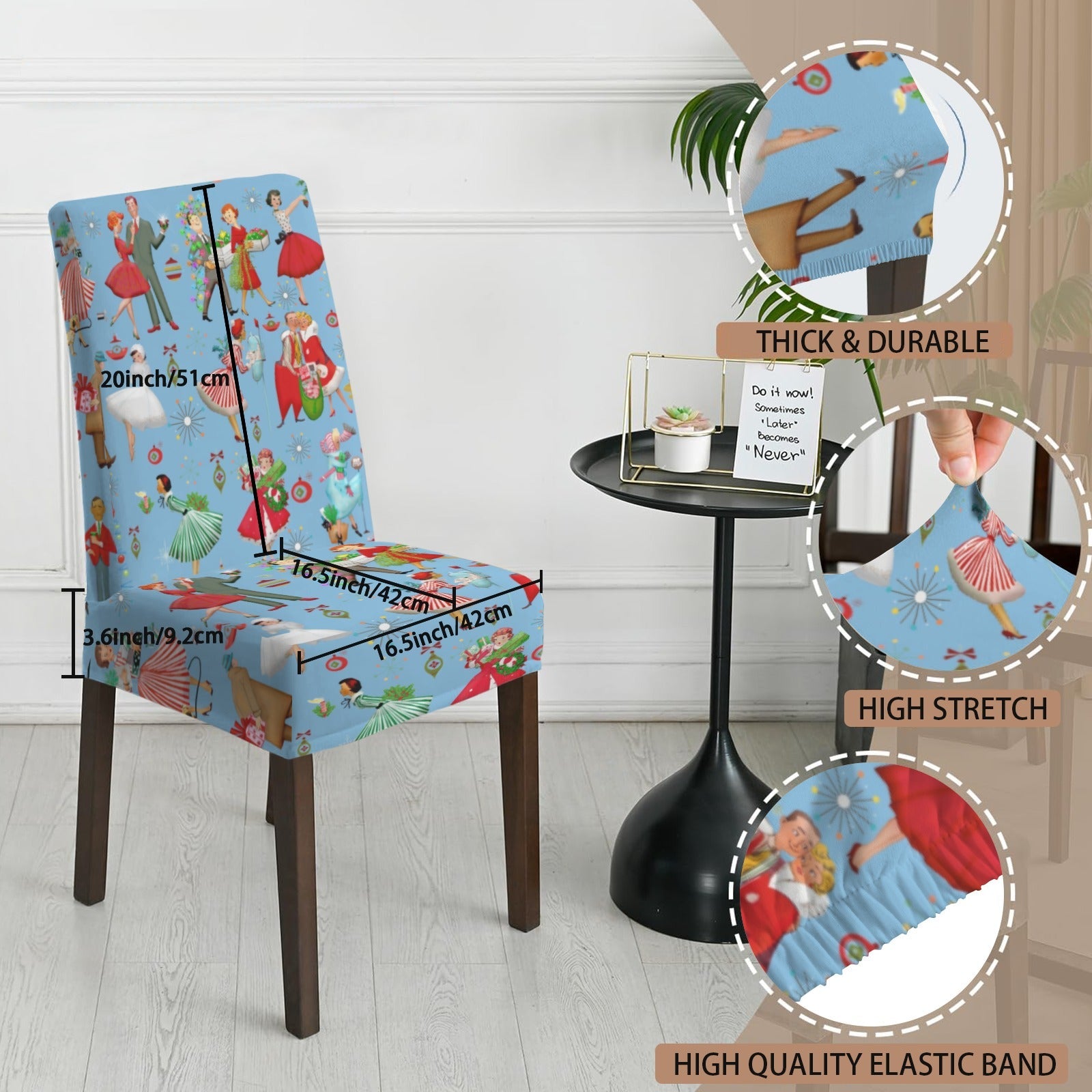 Kate McEnroe New York Retro 1950s Vintage Kitsch Christmas Blue Dining Chair SlipcoversChair SlipcoversD3231167