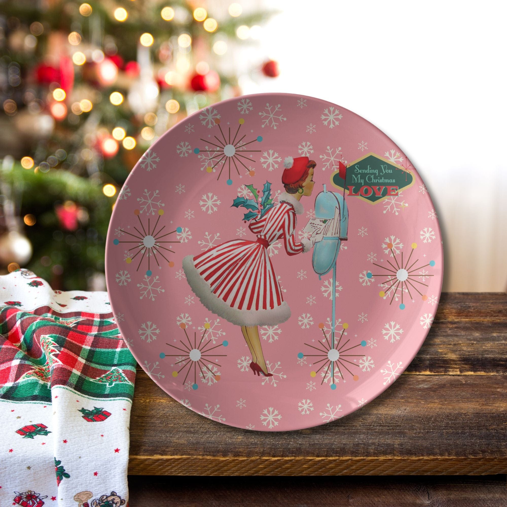 Kate McEnroe New York Retro 1950s Vintage Kitsch Christmas Card Art Mid Century Dinner PlatePlatesP22 - VIN - WOM - 64S