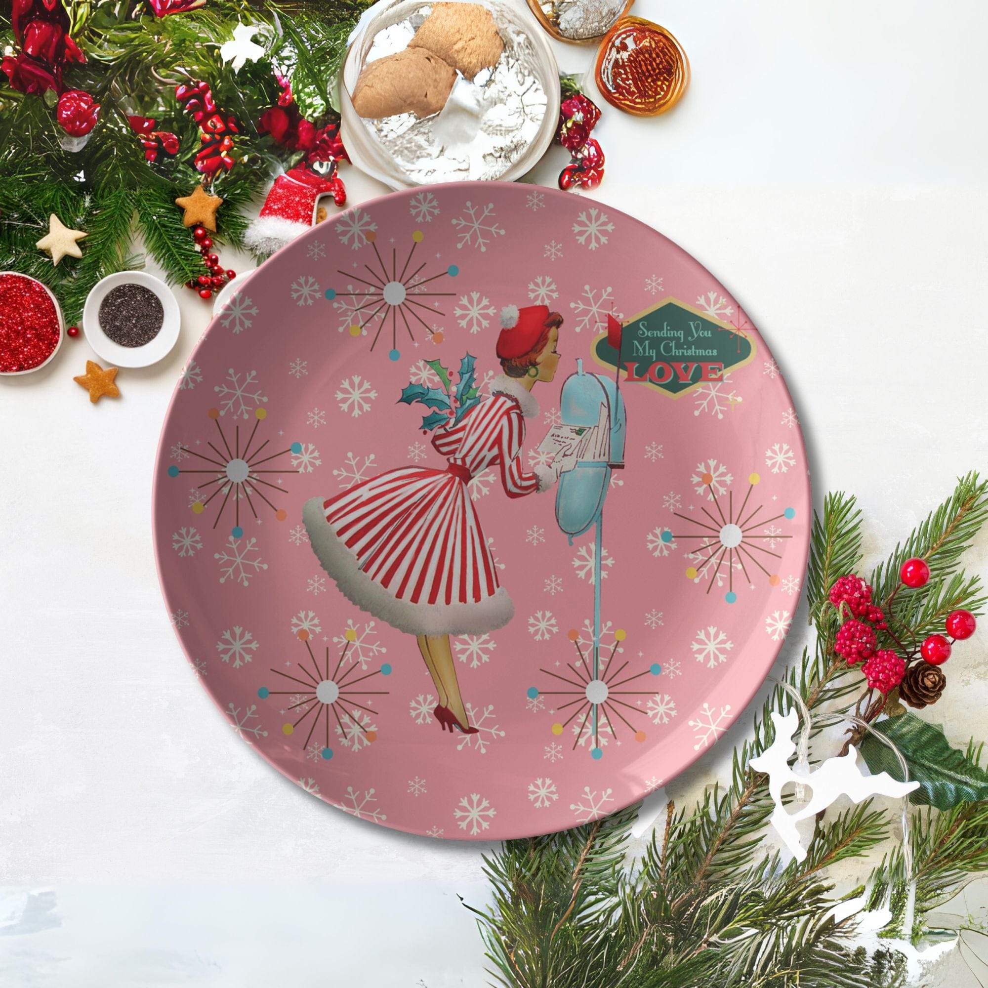 Kate McEnroe New York Retro 1950s Vintage Kitsch Christmas Card Art Mid Century Dinner PlatePlatesP22 - VIN - WOM - 64S