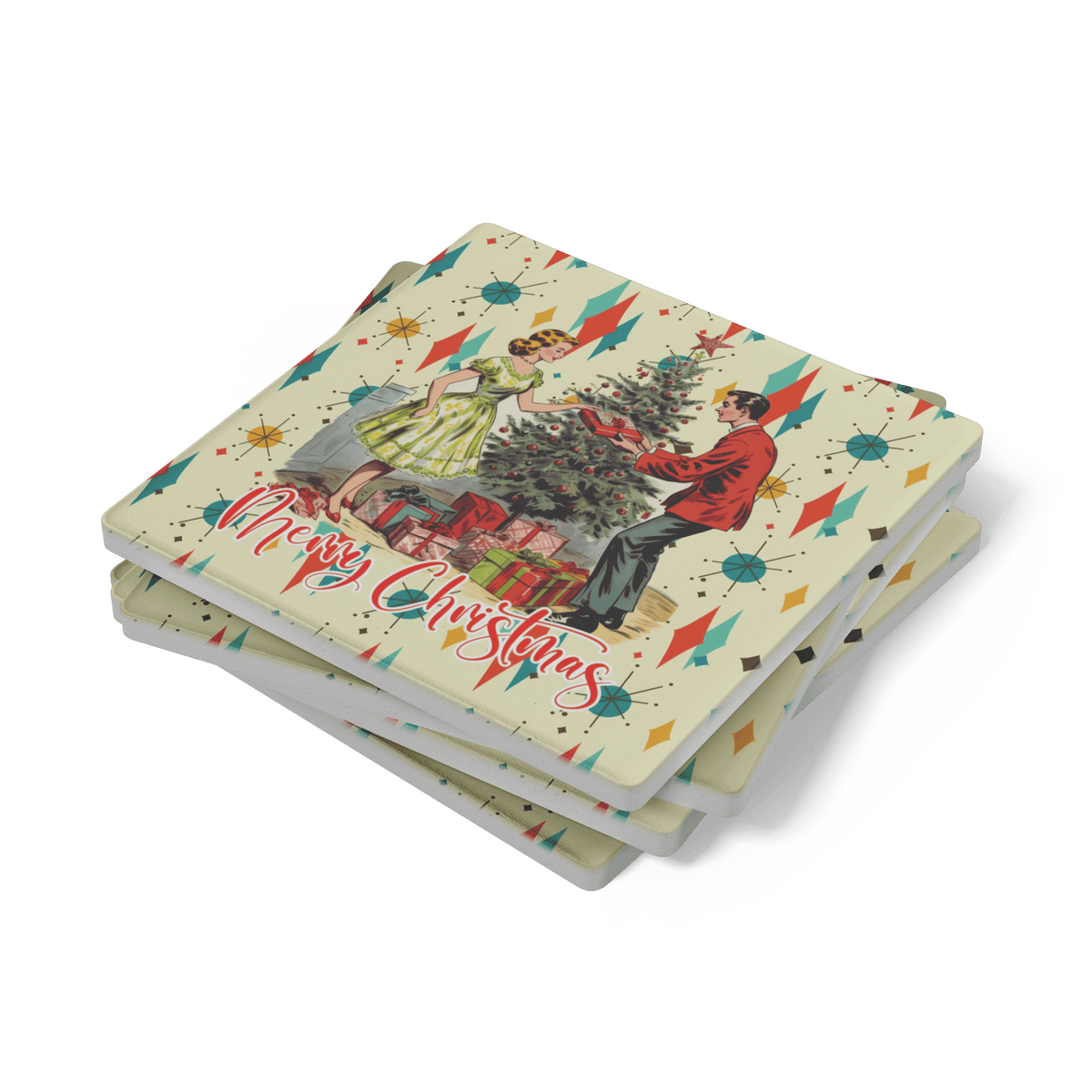 Kate McEnroe New York Retro 1950s Vintage Kitsch Christmas MCM Soapstone Coaster SetCoasters7021
