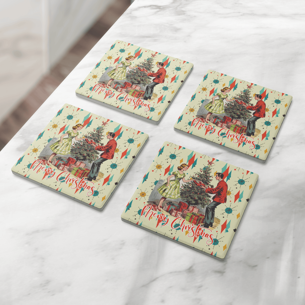 Kate McEnroe New York Retro 1950s Vintage Kitsch Christmas MCM Soapstone Coaster SetCoasters7021