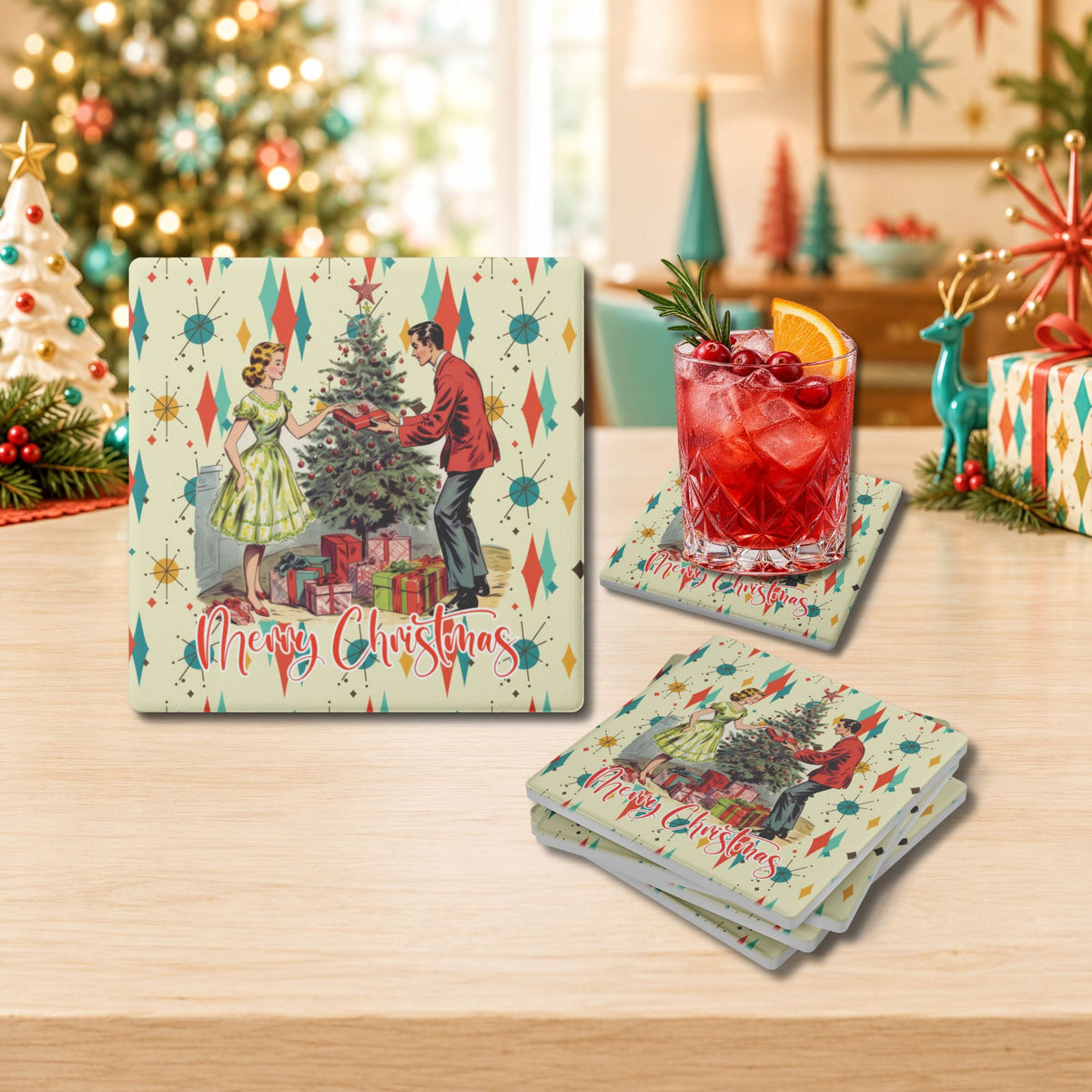 Kate McEnroe New York Retro 1950s Vintage Kitsch Christmas MCM Soapstone Coaster SetCoasters7021
