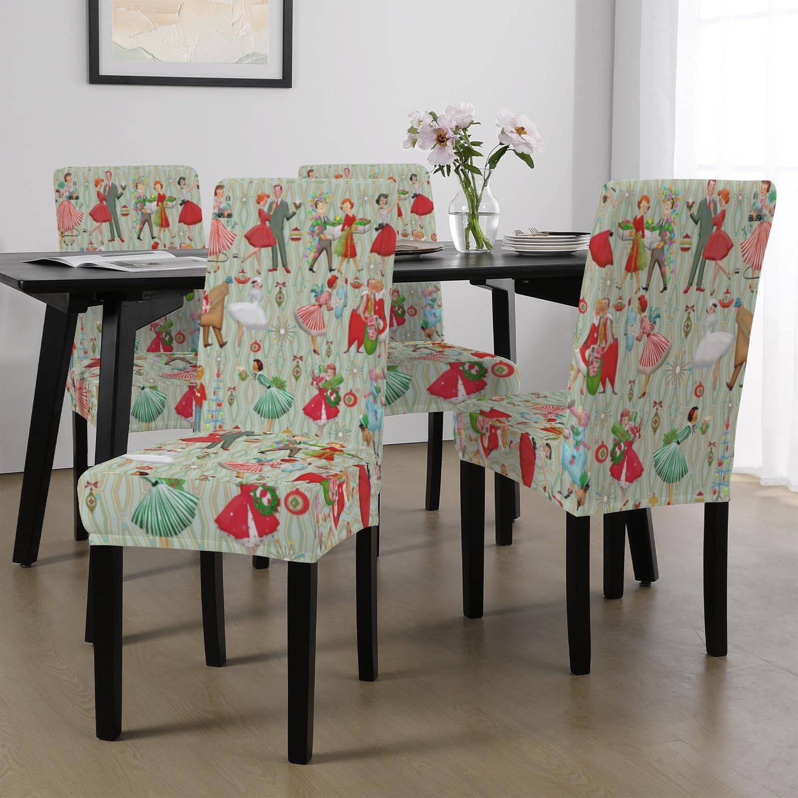 Kate McEnroe New York Retro 1950s Vintage Kitsch Christmas Sage Green Dining Chair SlipcoversChair SlipcoversD3231179