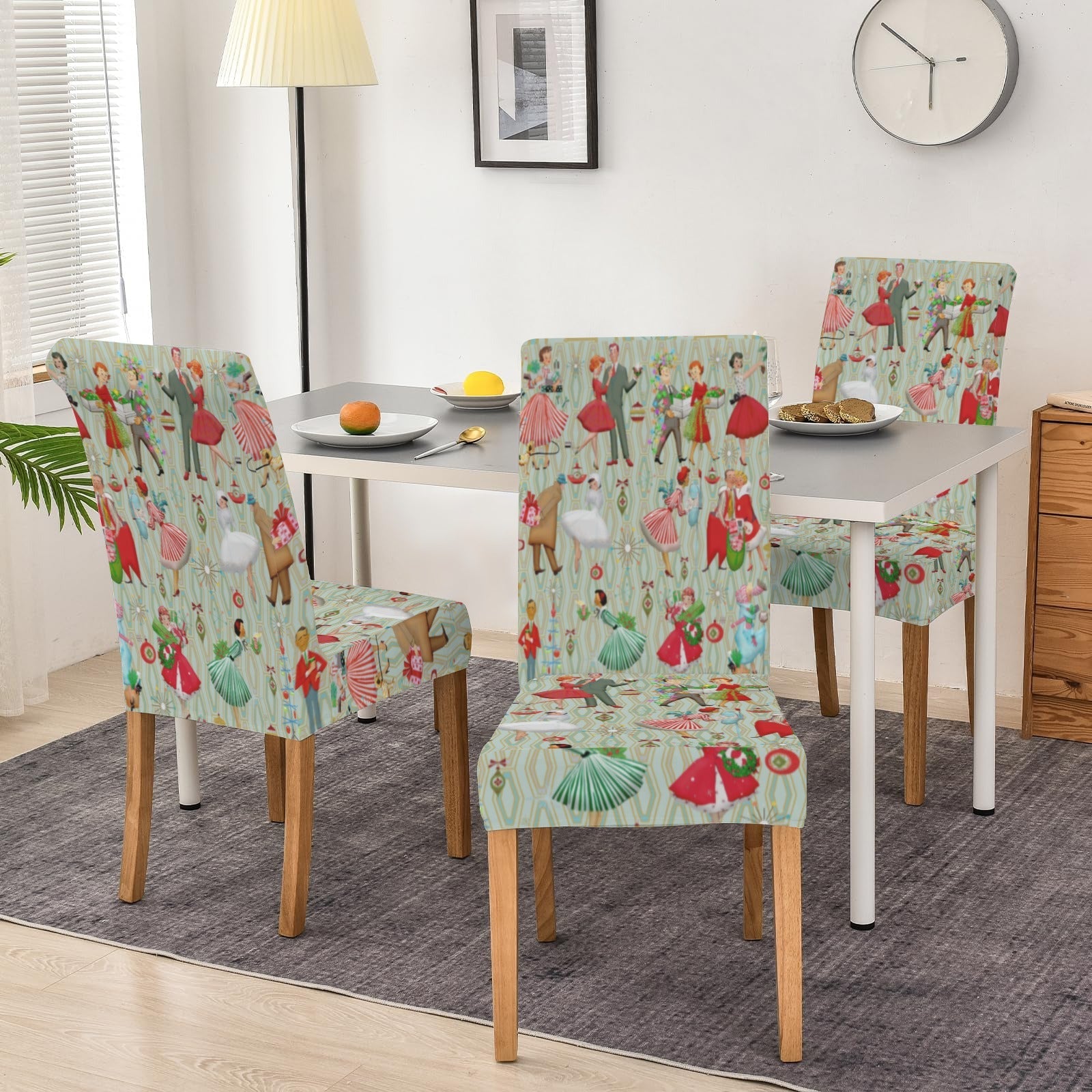 Kate McEnroe New York Retro 1950s Vintage Kitsch Christmas Sage Green Dining Chair SlipcoversChair SlipcoversD3231179
