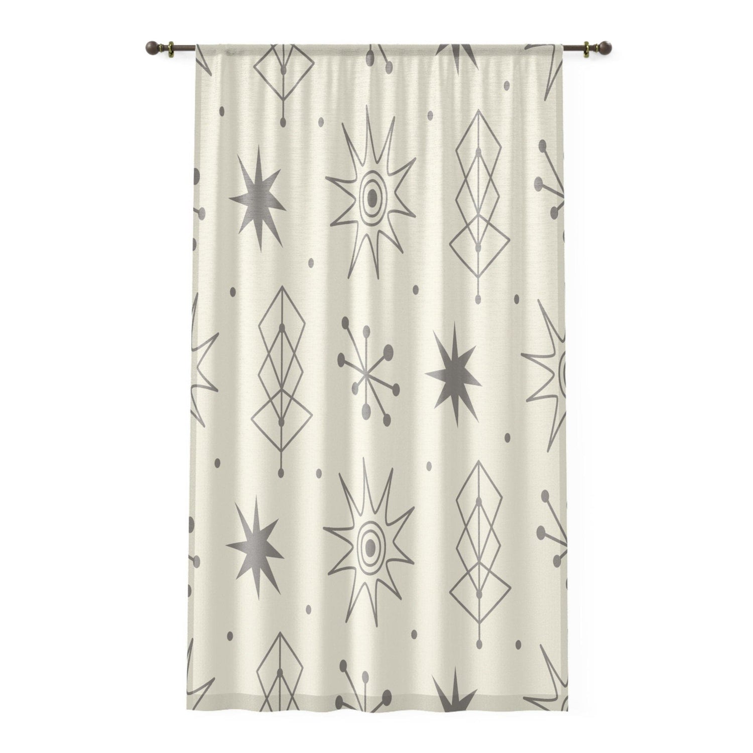 Kate McEnroe New York Retro 1950s Window Curtains, Mid Century Modern Atomic Starburst Beige, Gray Blackout or Sheer Curtain PanelsWindow CurtainsW3S - GRY - CRE - SH4