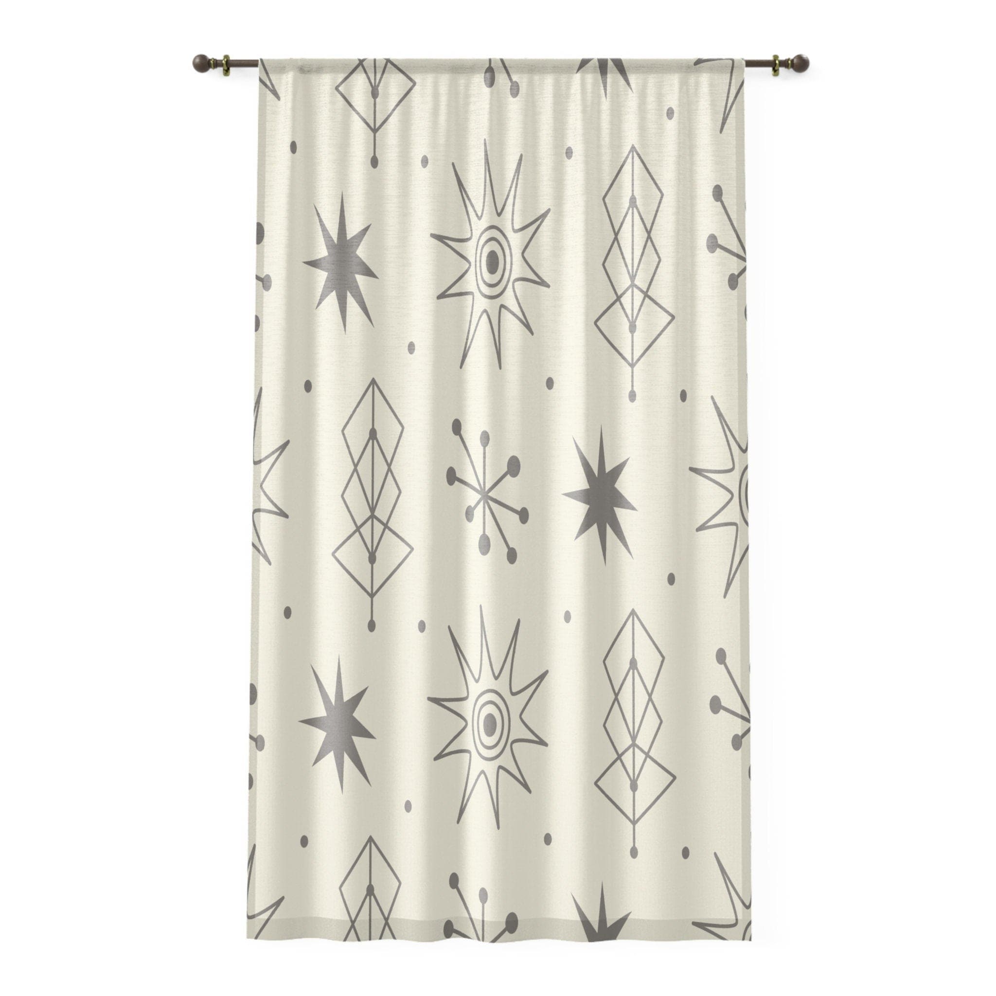 Kate McEnroe New York Retro 1950s Window Curtains, Mid Century Modern Atomic Starburst Beige, Gray Blackout or Sheer Curtain PanelsWindow CurtainsW3S - GRY - CRE - SH4