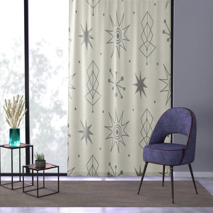 Kate McEnroe New York Retro 1950s Window Curtains, Mid Century Modern Atomic Starburst Beige, Gray Blackout or Sheer Curtain PanelsWindow CurtainsW3S - GRY - CRE - SH4