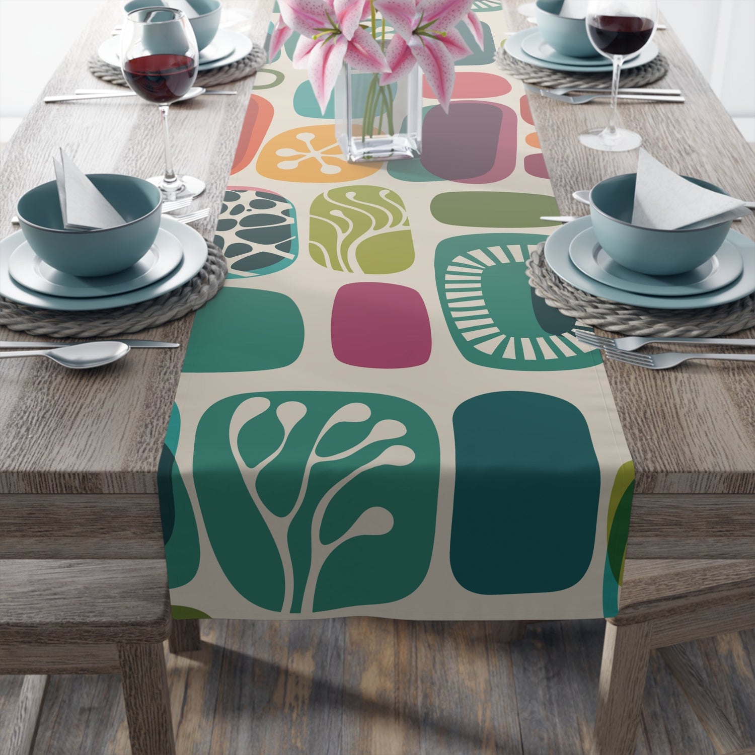 Kate McEnroe New York Retro 1960s Mid Century Modern Amoeba Table RunnerTable Runners30074952026431622977