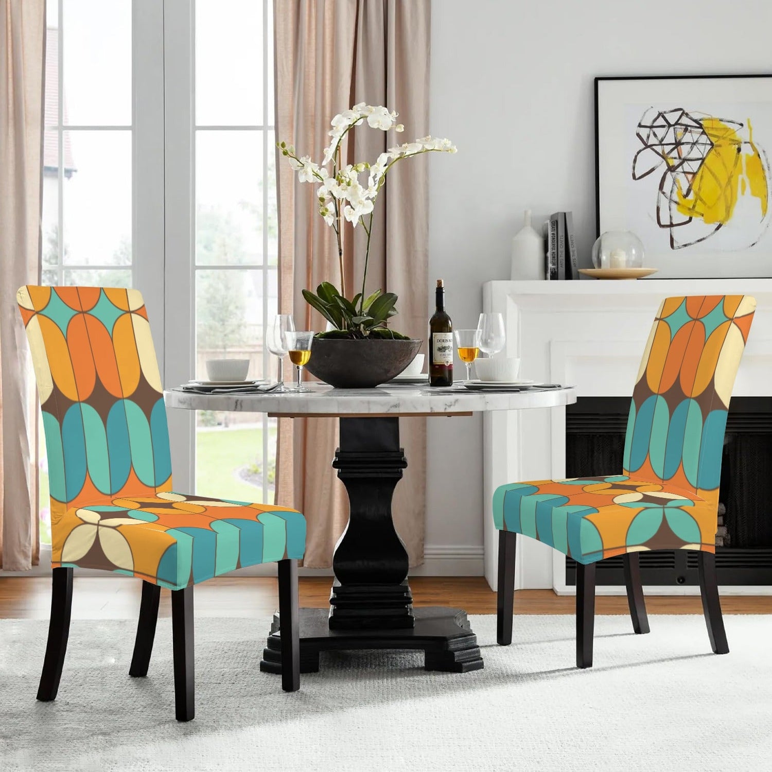 Kate McEnroe New York Retro 1960s Mod Geometric Dining Chair SlipcoversChair SlipcoversD3232999