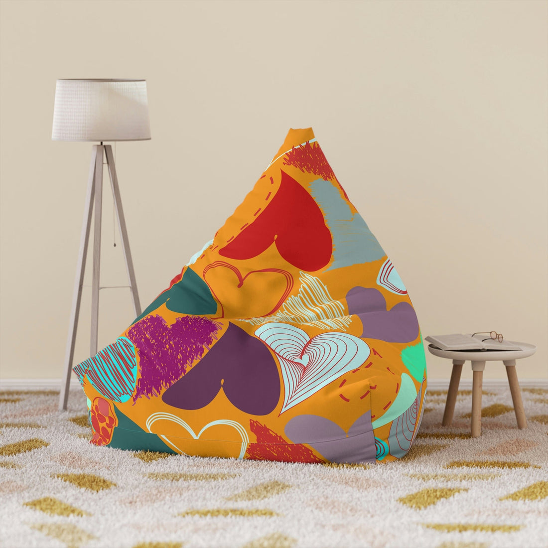 Kate McEnroe New York Retro 50s, 90s Colorful Hearts Bean Bag Chair Cover Bean Bag Chair Covers 38&quot; × 42&quot; × 29&quot; / Without insert 61669772454699621689