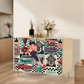 Kate McEnroe New York Retro 50s Americana Diner Cabinet, Mid Century Modern Pin - Up Sideboard, Vintage Rockabilly StorageStorage CabinetsMPHIEZf2uB