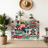 Kate McEnroe New York Retro 50s Americana Diner Cabinet, Mid Century Modern Pin - Up Sideboard, Vintage Rockabilly StorageStorage CabinetsMPHIEZf2uB