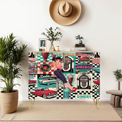 Kate McEnroe New York Retro 50s Americana Diner Cabinet, Mid Century Modern Pin - Up Sideboard, Vintage Rockabilly StorageStorage CabinetsMPHIEZf2uB