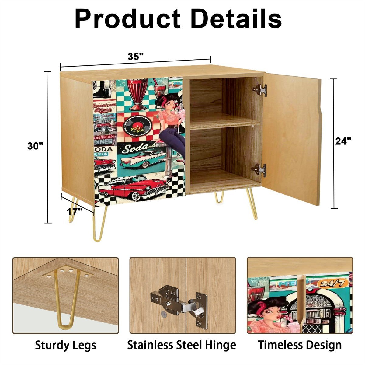 Kate McEnroe New York Retro 50s Americana Diner Cabinet, Mid Century Modern Pin - Up Sideboard, Vintage Rockabilly StorageStorage CabinetsMPHIEZf2uB