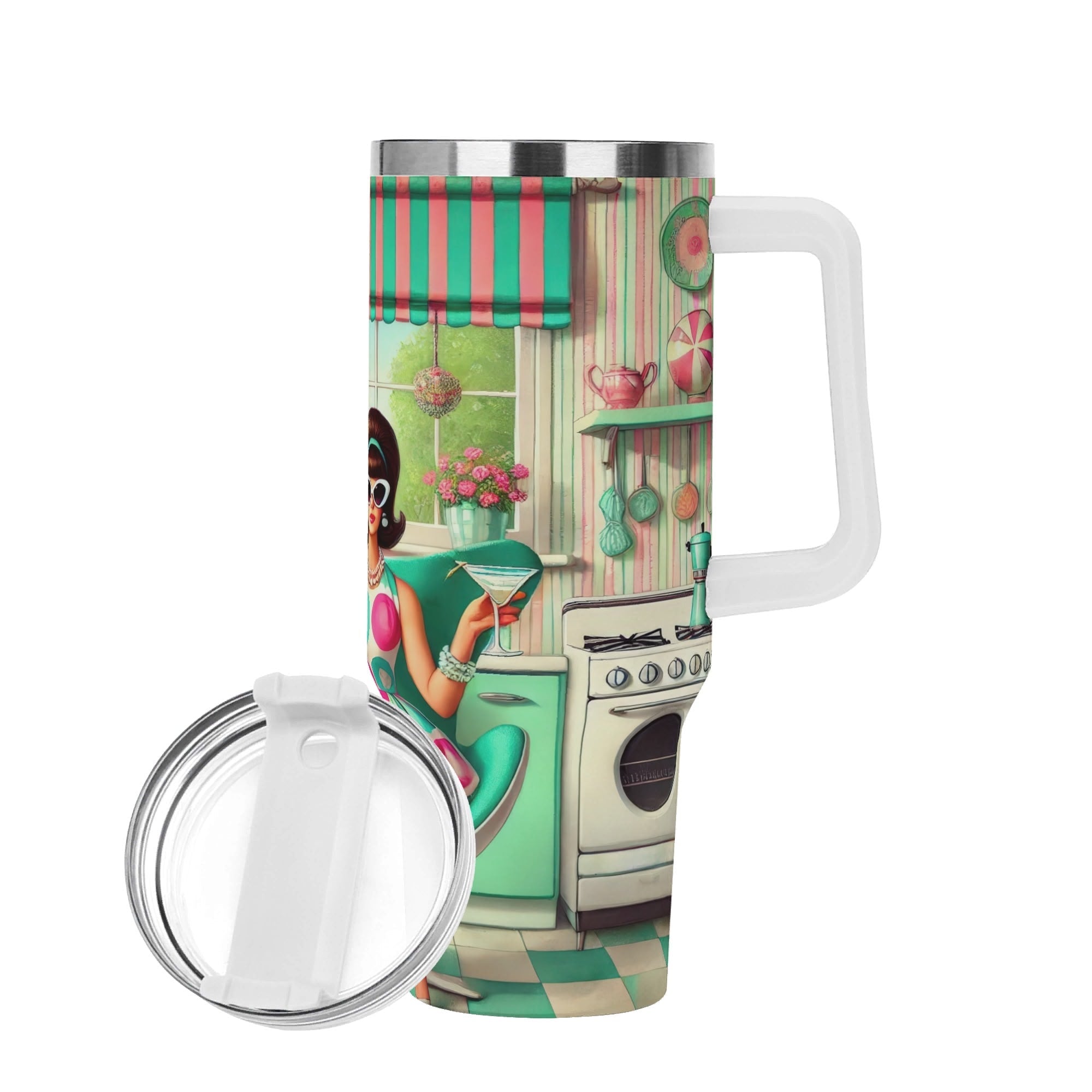 Kate McEnroe New York Retro 50s Atomic Cat Kitschy Housewife 40oz Travel TumblerTumblersNO5ZG30W-1