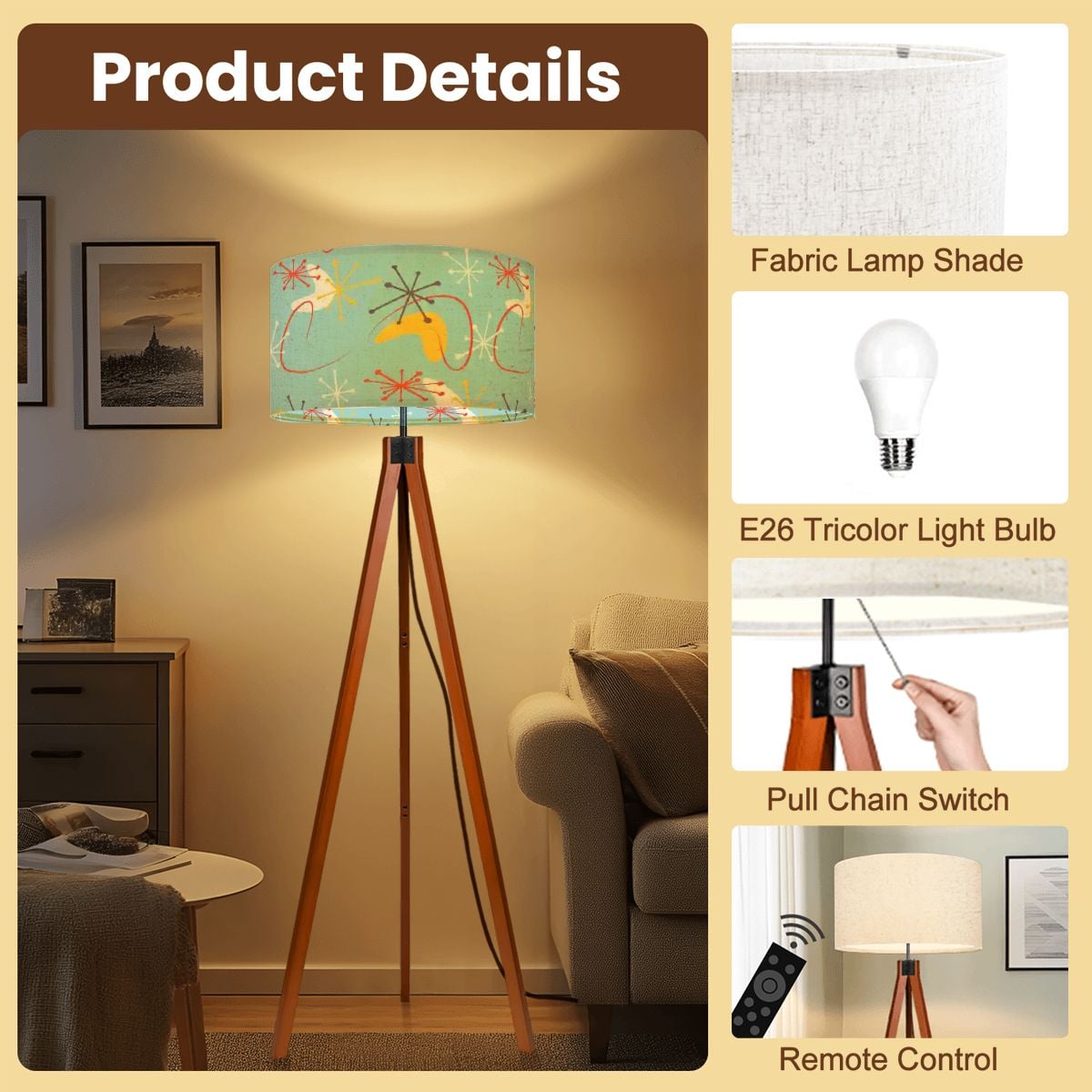Kate McEnroe New York Retro 50s Atomic Starburst Mid Century Modern Modern Tripod Floor LampTripod Floor Lamps1RFRThrTTX