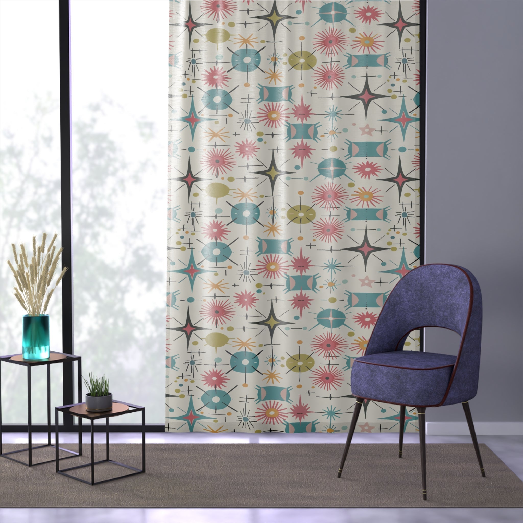 Kate McEnroe New York Retro 50s Atomic Starbursts Geometric Mid Century Modern Window CurtainsWindow Curtains20258590878120985458