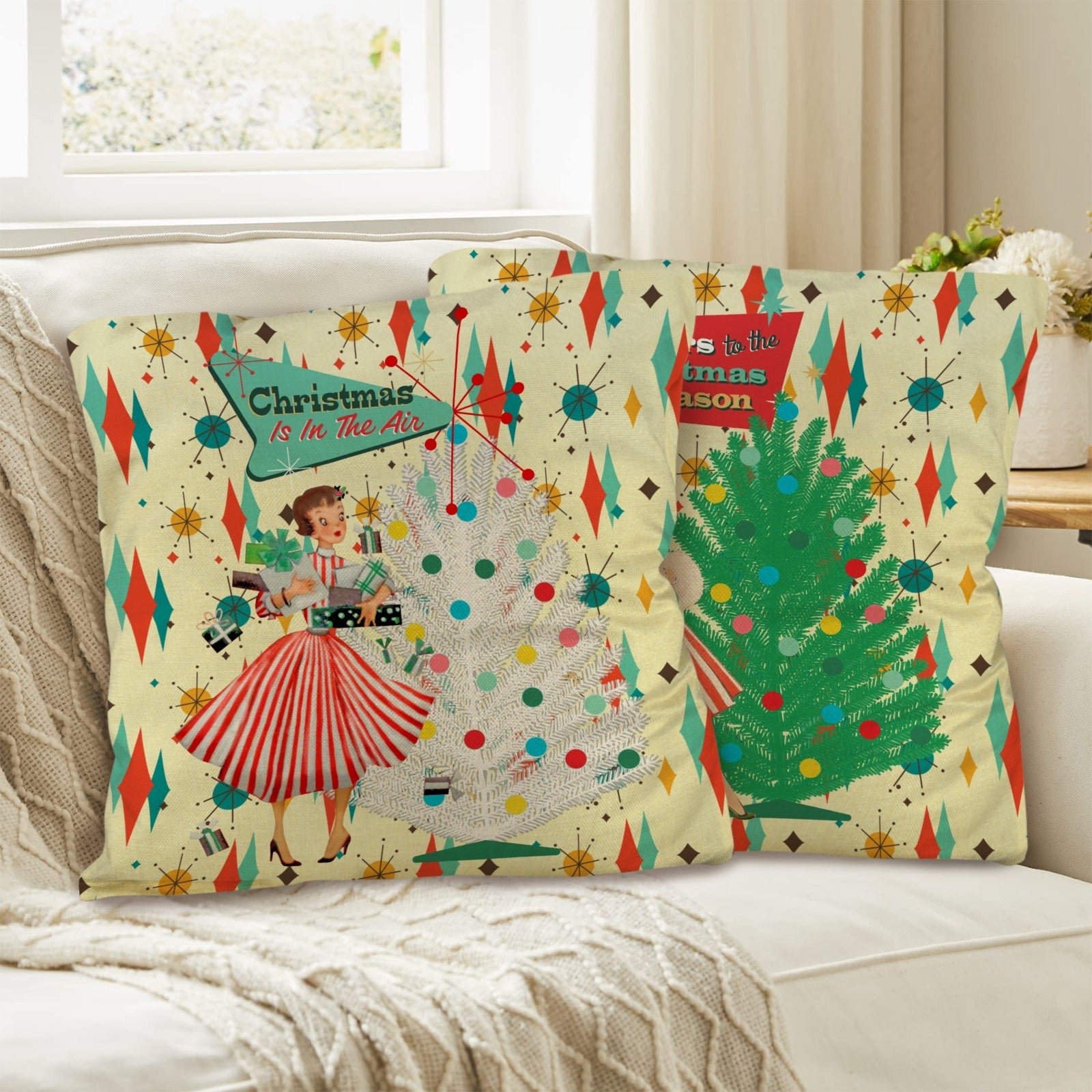 Kate McEnroe New York Retro 50s Christmas 18&quot; Pillow Covers Set of 2, Mid Century Modern Holiday DecorThrow Pillow CoversD3242900