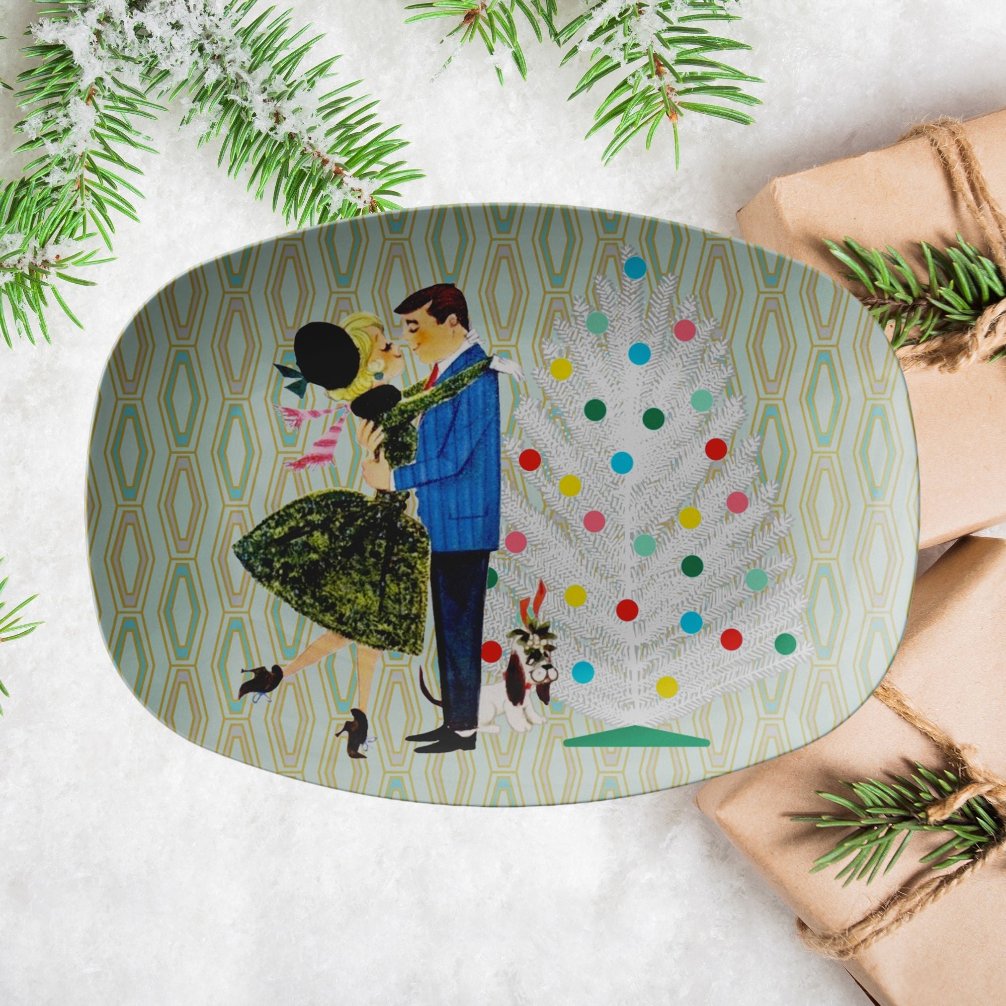 Kate McEnroe New York Retro 50s Christmas Platter Mid Century Modern Kitsch Holiday TrayServing Platters9727