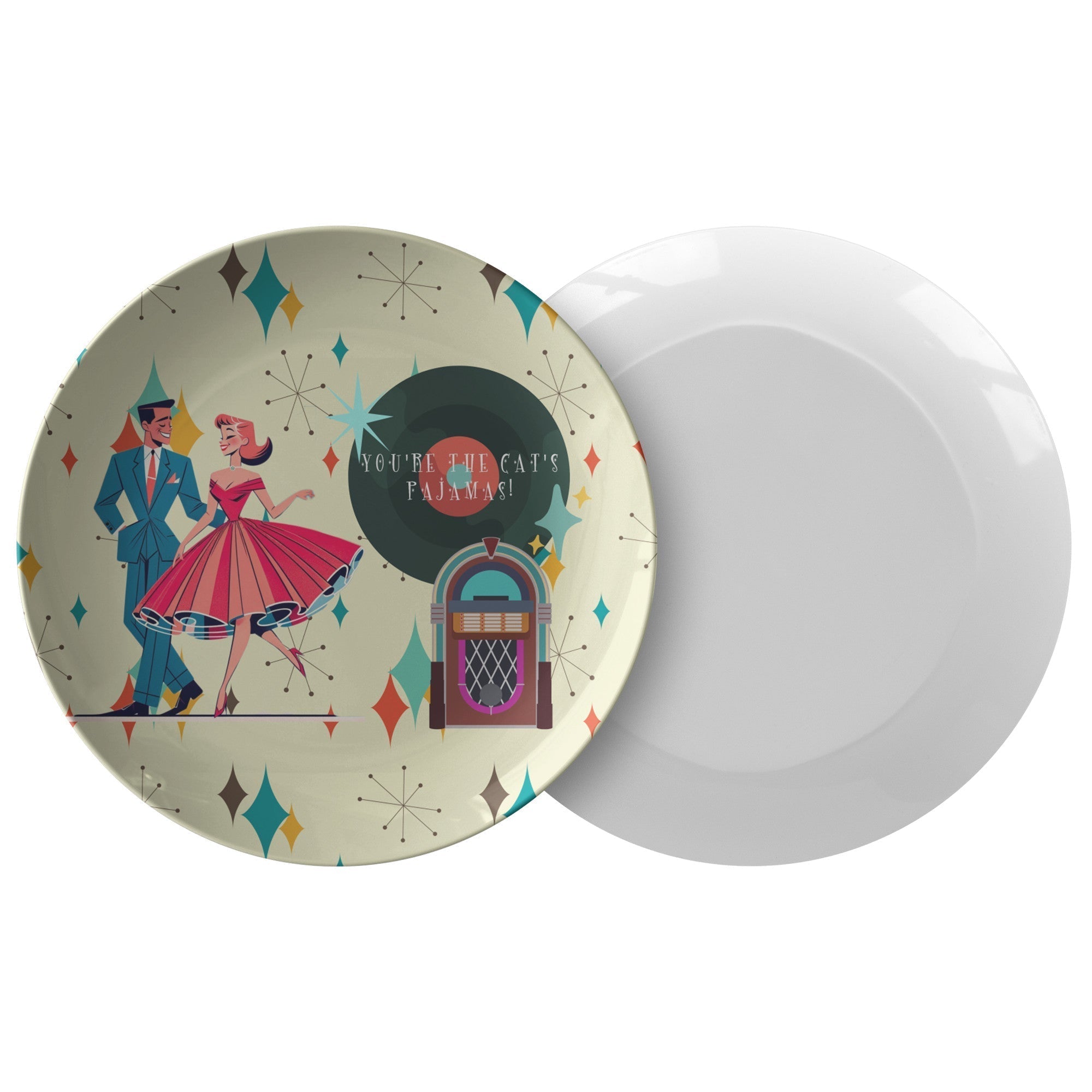 Kate McEnroe New York Retro 50s Couple Kitschy Mid Century Modern Dinner Plate, MCM Vintage Style DishPlatesP22 - REG - GCPL - 5S