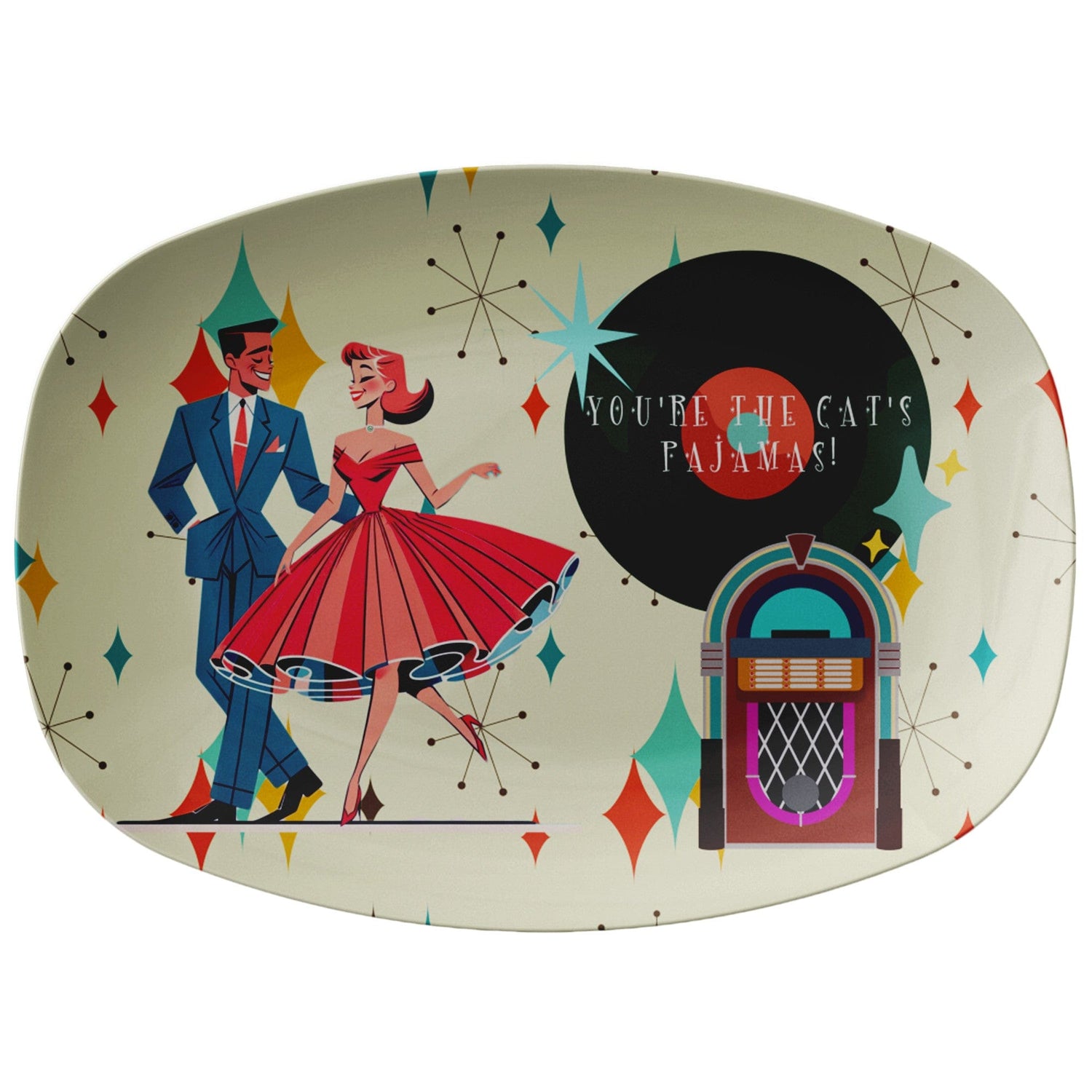 Kate McEnroe New York Retro 50s Couple Kitschy Mid Century Modern Serving Platter, MCM Party Tray, Vintage Style Dish Serving Platters P23-REG-GCPL-5