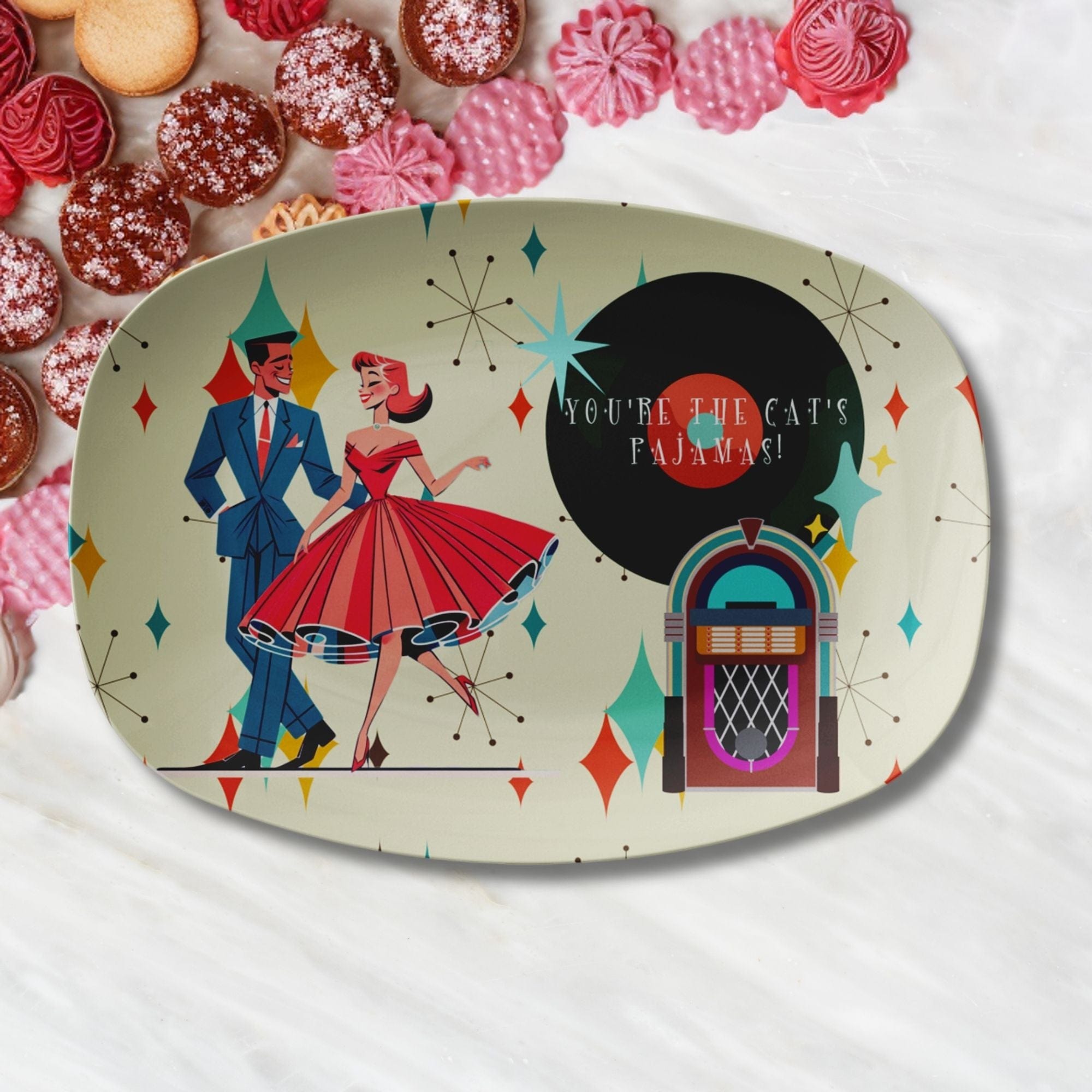 Kate McEnroe New York Retro 50s Couple Kitschy Mid Century Modern Serving Platter, MCM Party Tray, Vintage Style DishServing PlattersP23 - REG - GCPL - 5