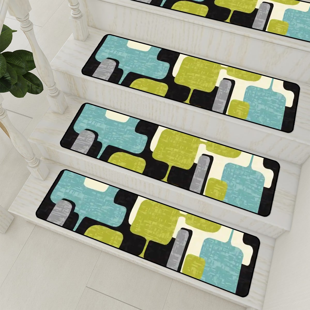 Kate McEnroe New York Retro 50s Geometric Stair Treads, Mid Century Modern Abstract Non - Slips MatsStair TreadskWhx4n4ODx