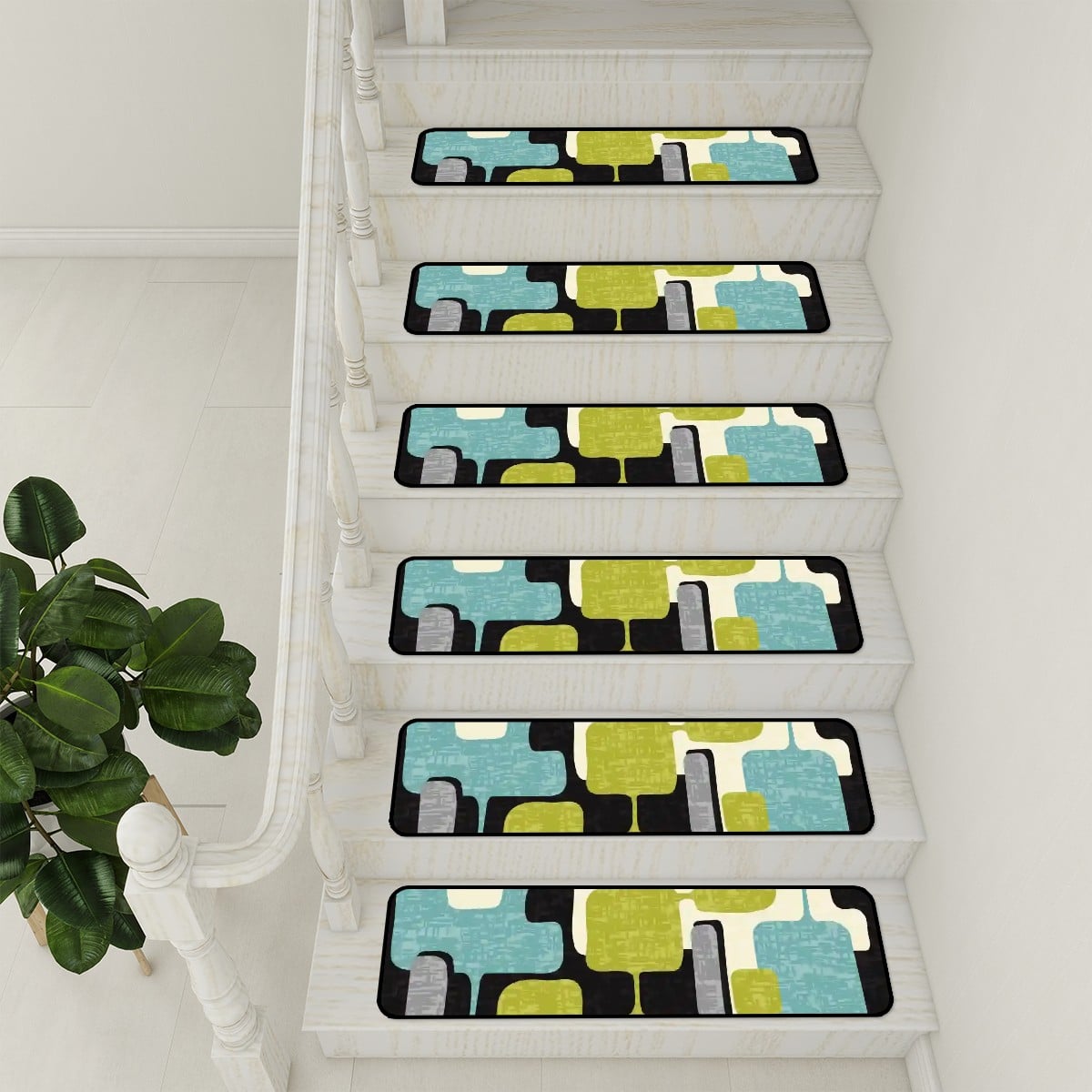 Kate McEnroe New York Retro 50s Geometric Stair Treads, Mid Century Modern Abstract Non - Slips MatsStair TreadskWhx4n4ODx
