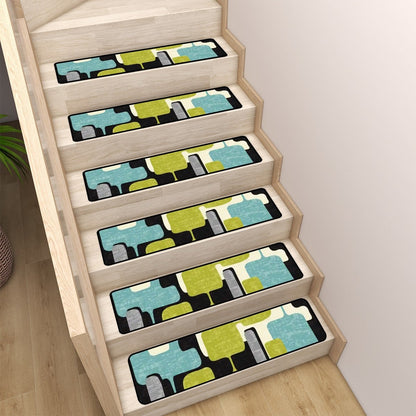 Kate McEnroe New York Retro 50s Geometric Stair Treads, Mid Century Modern Abstract Non - Slips MatsStair TreadskWhx4n4ODx