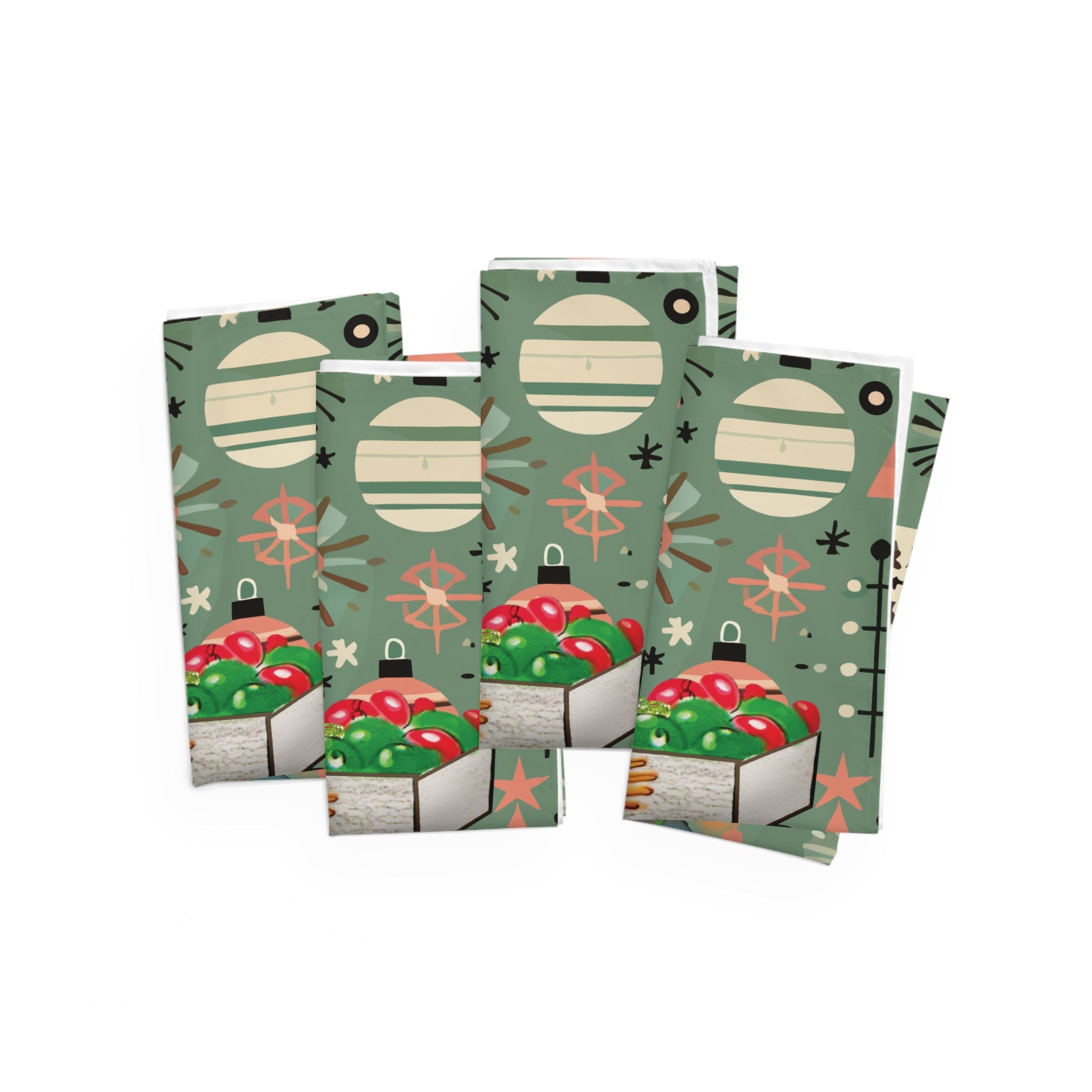 Kate McEnroe New York Retro 50s Kitsch Christmas Cloth Napkins Set of 4, Mid Century Modern Holiday Decor, 1950s Kitsch Dining Table LinensNapkinsPMK08.1082881