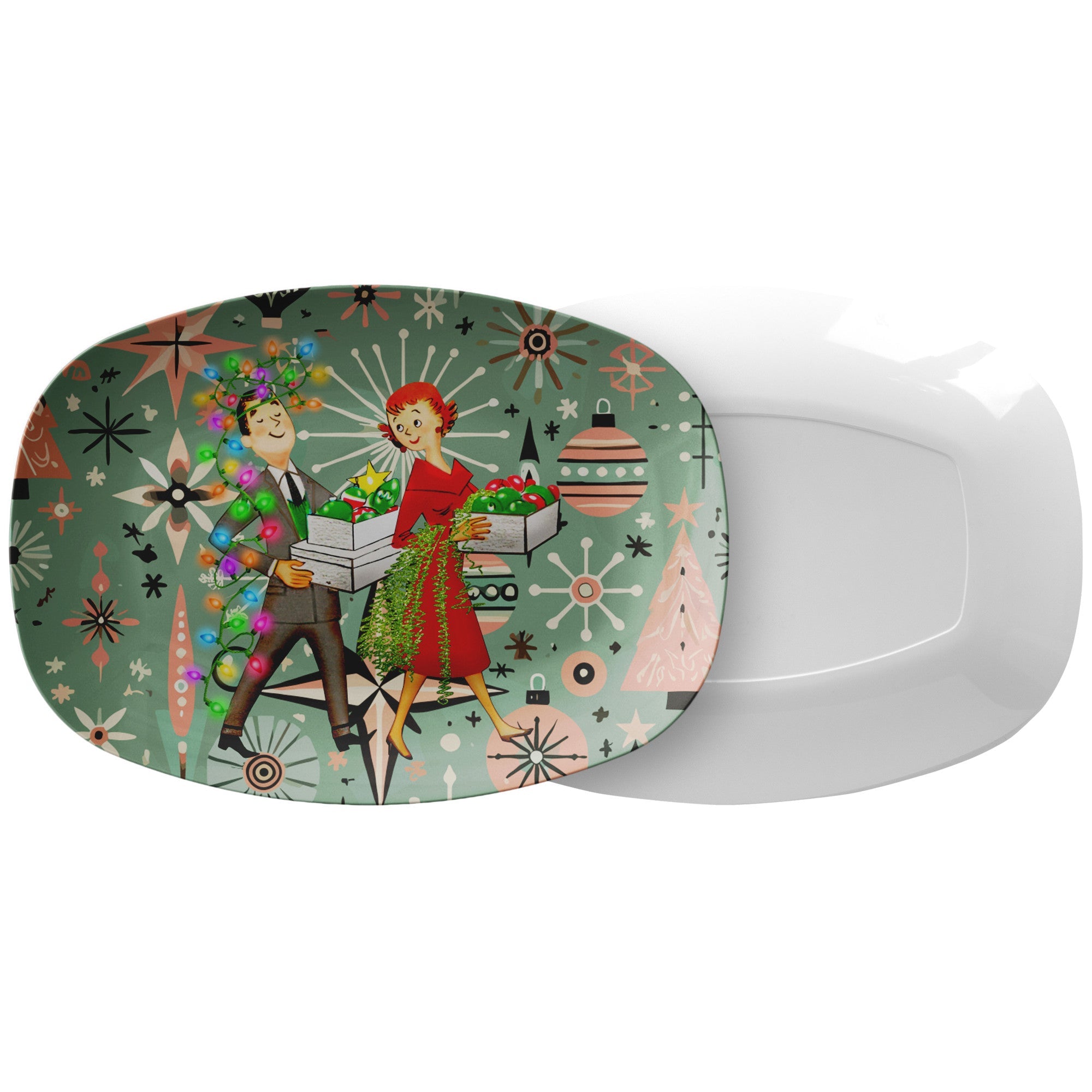 Kate McEnroe New York Retro 50s Kitsch Christmas Platter, Mid Century Modern Serveware, Atomic Starburst Holiday PlateServing PlattersP23 - AIV - CPL - 79