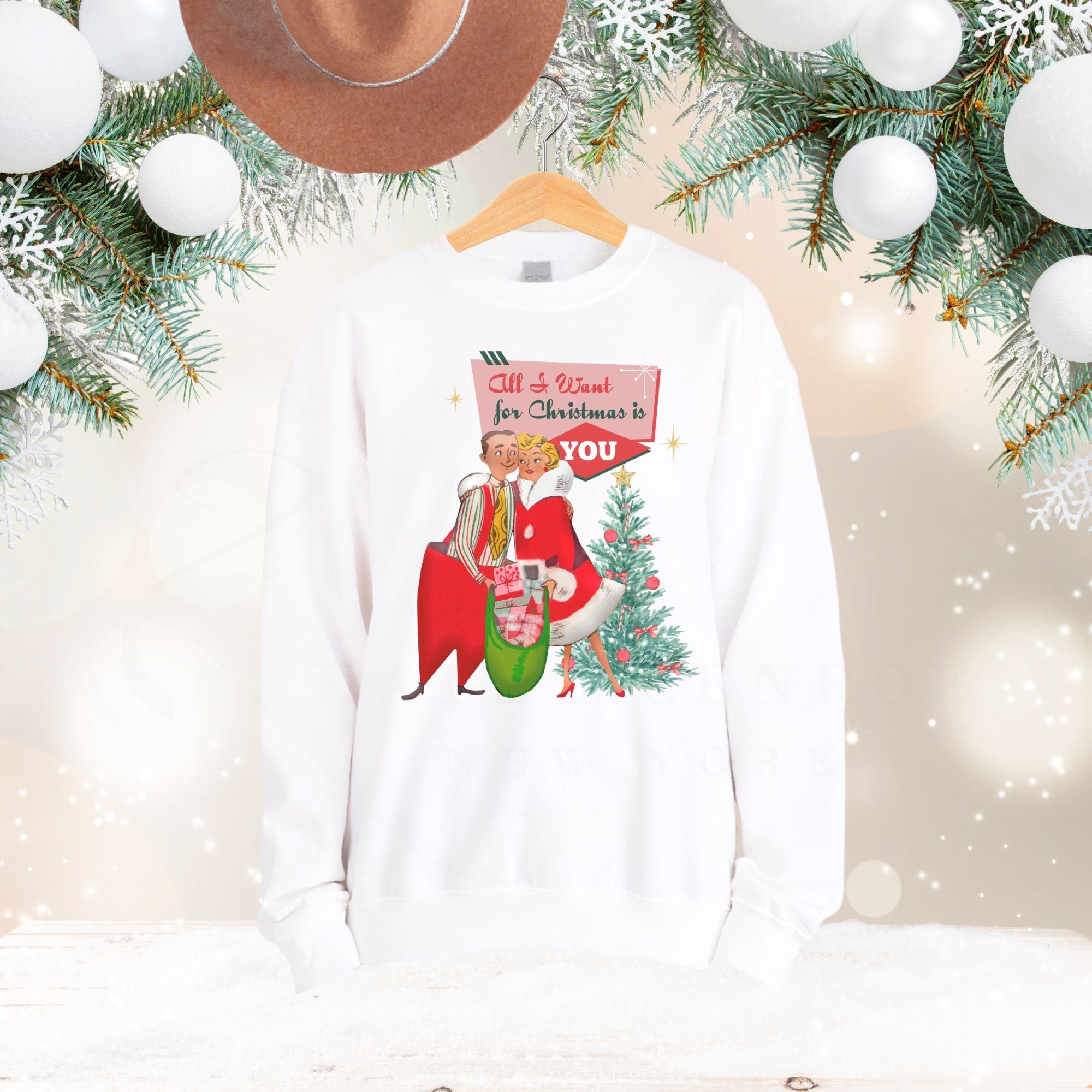 Kate McEnroe New York Retro 50s Kitsch Christmas Sweatshirt, Mid Century Modern Holiday PulloverSweatshirts12448529665519345048