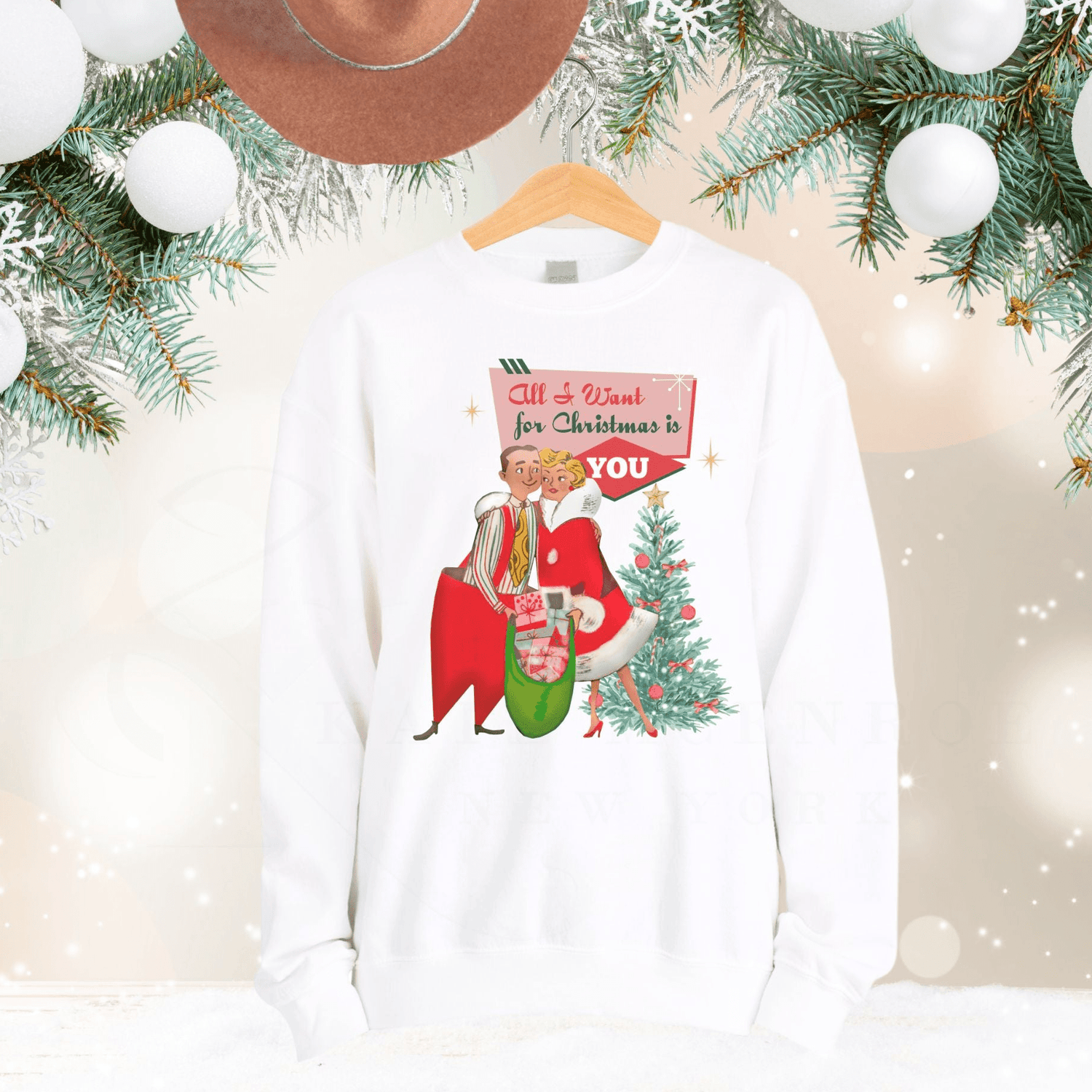 Kate McEnroe New York Retro 50s Kitsch Christmas Sweatshirt, Mid Century Modern Holiday PulloverSweatshirts12448529665519345048