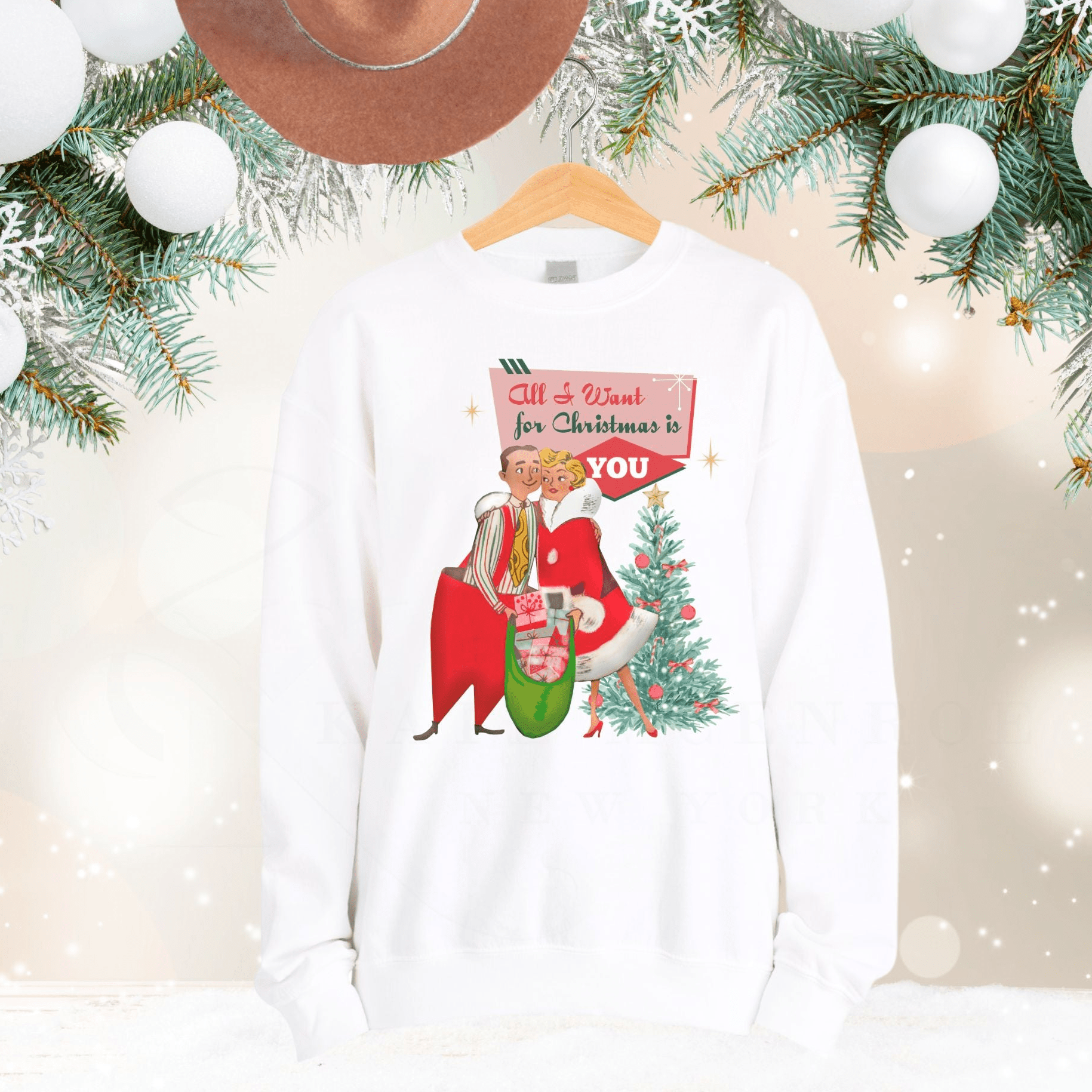 Kate McEnroe New York Retro 50s Kitsch Christmas Sweatshirt, Mid Century Modern Holiday PulloverSweatshirts12448529665519345048