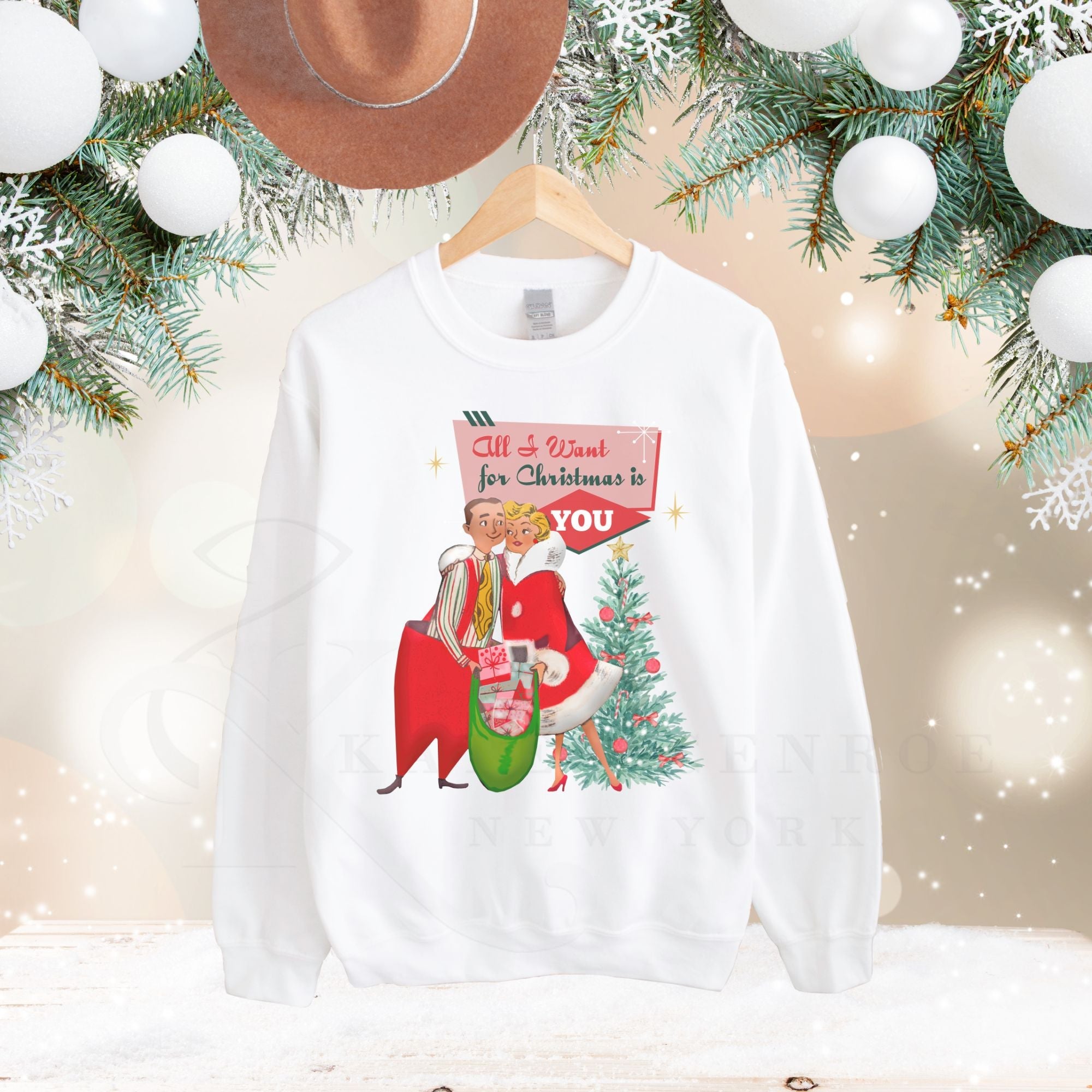 Kate McEnroe New York Retro 50s Kitsch Christmas Sweatshirt, Mid Century Modern Holiday PulloverSweatshirts12448529665519345048