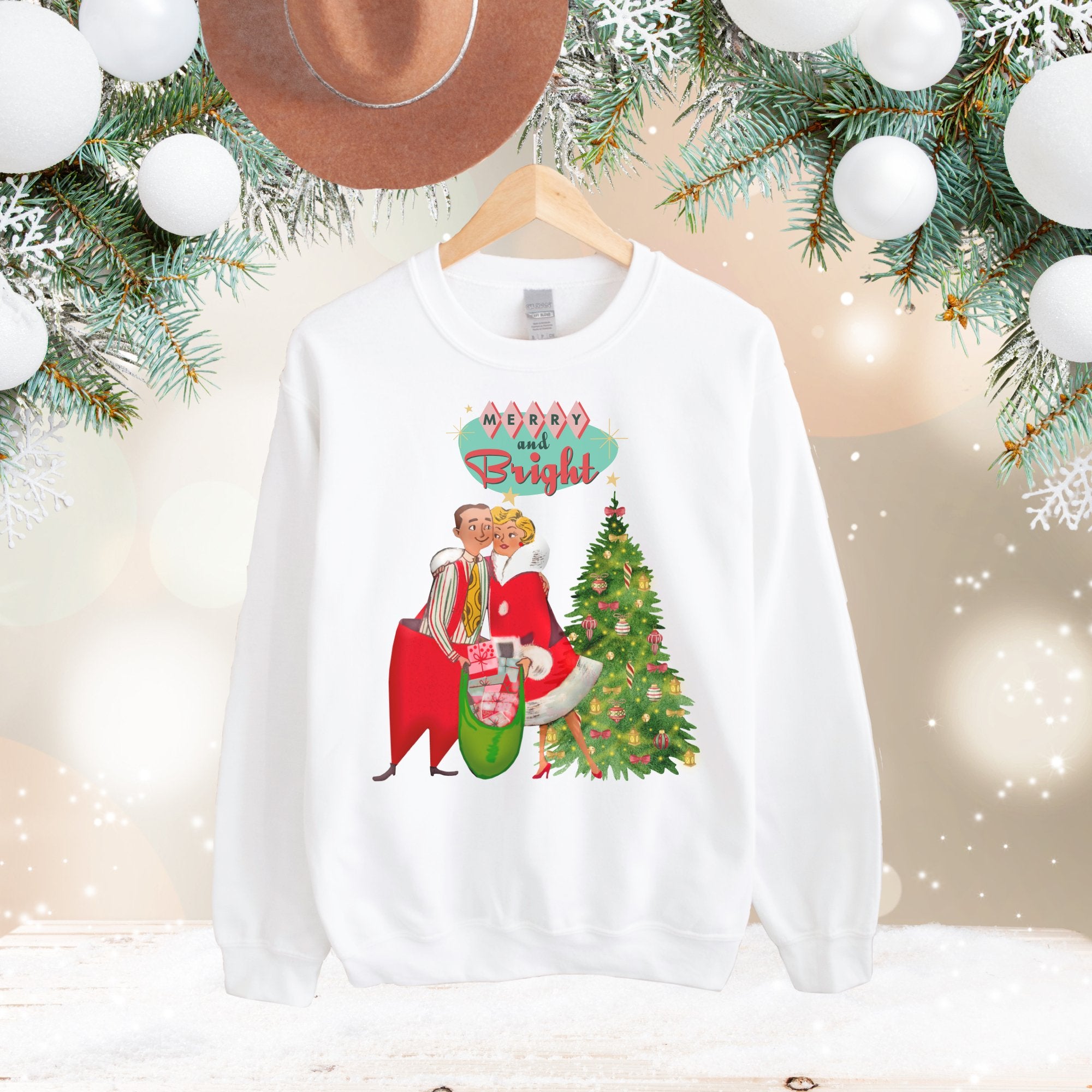 Kate McEnroe New York Retro 50s Kitsch Christmas Sweatshirt, Vintage Holiday Pullover, Mid Century Modern Festive ApparelSweatshirts30495324094923379995