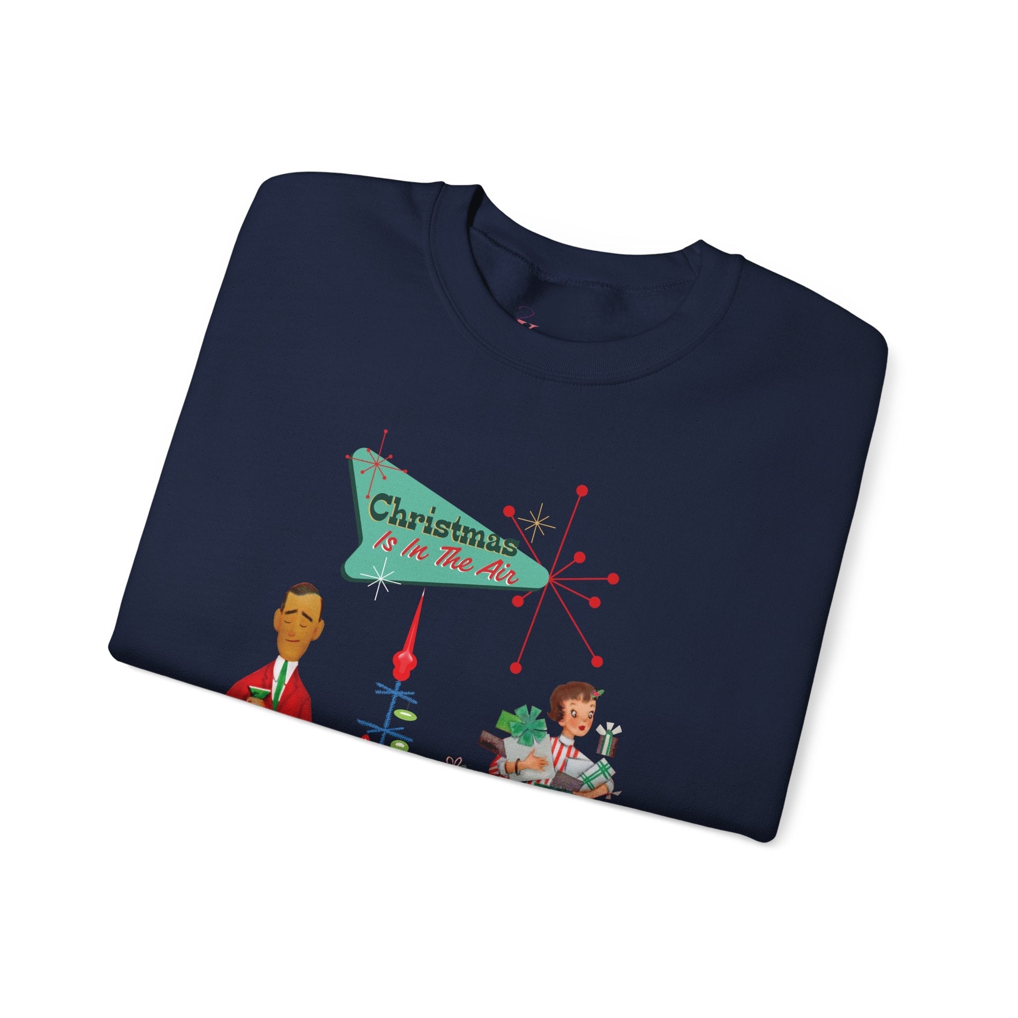 Kate McEnroe New York Retro 50s Kitsch Christmas Sweatshirt, Vintage Holiday Style, Mid Century Modern Atomic Unisex Heavy Blend™ Crewneck SweatshirtSweatshirt28633329265179884440