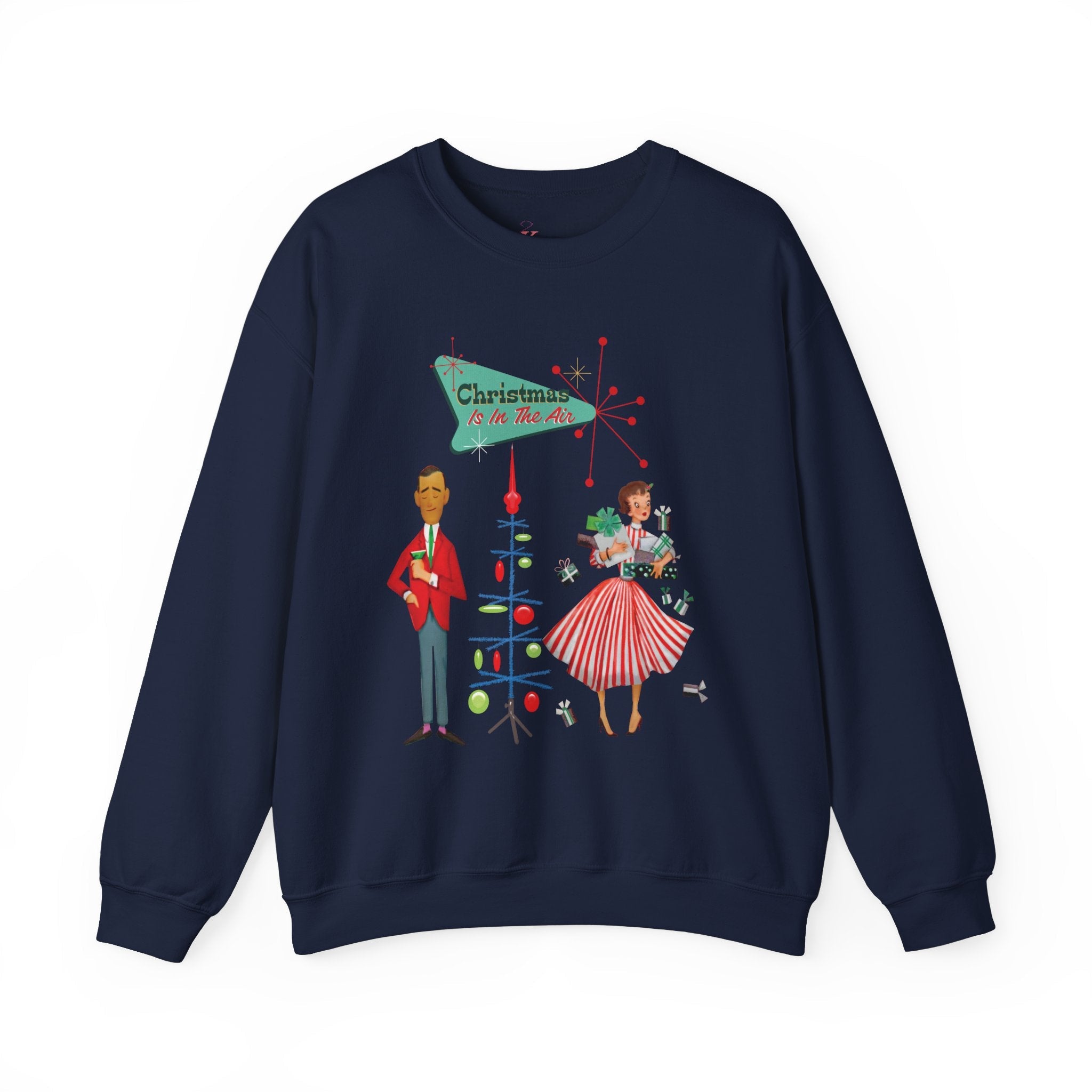 Kate McEnroe New York Retro 50s Kitsch Christmas Sweatshirt, Vintage Holiday Style, Mid Century Modern Atomic Unisex Heavy Blend™ Crewneck SweatshirtSweatshirt28633329265179884440