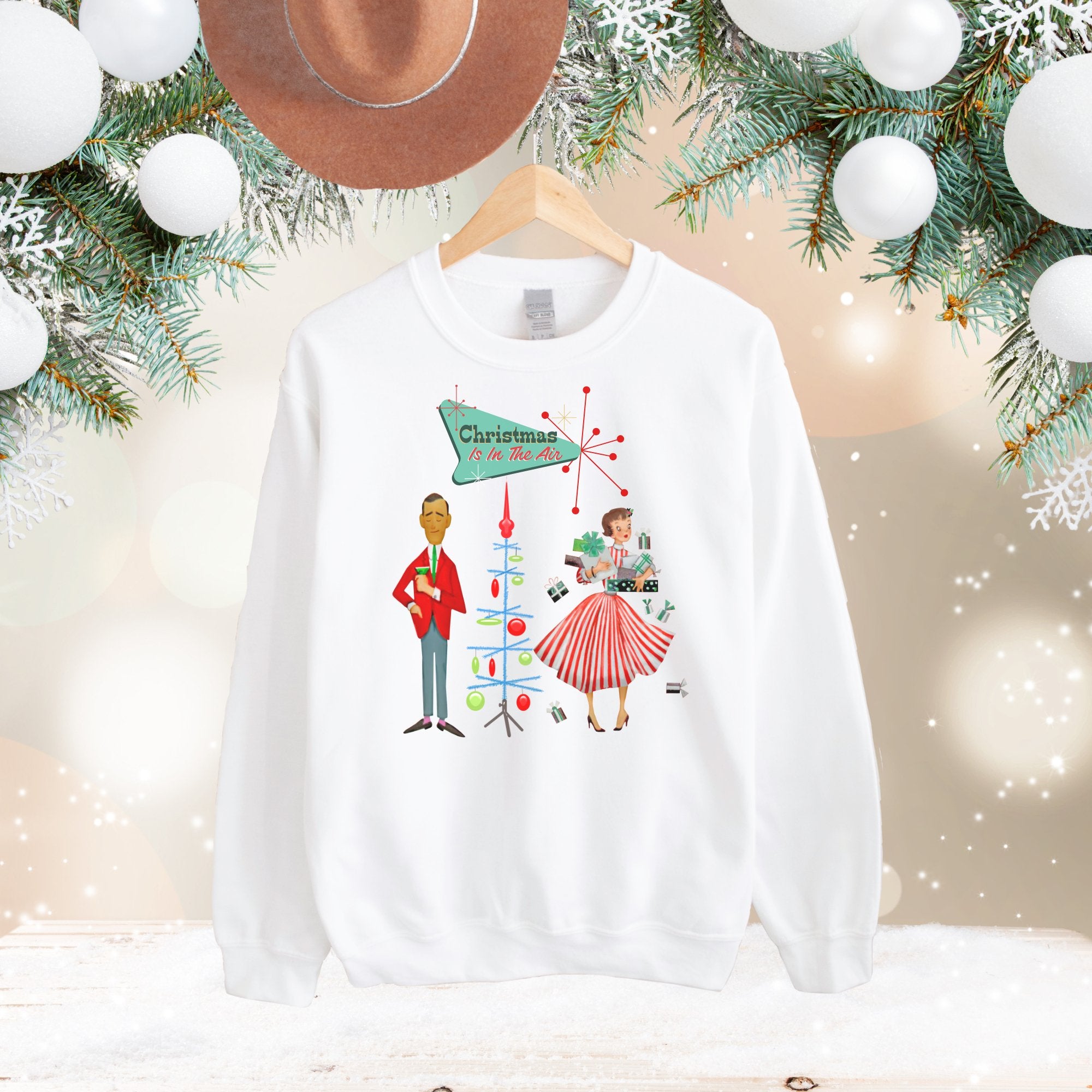 Kate McEnroe New York Retro 50s Kitsch Christmas Sweatshirt, Vintage Holiday Style, Mid Century Modern Atomic Unisex Heavy Blend™ Crewneck SweatshirtSweatshirt28633329265179884440