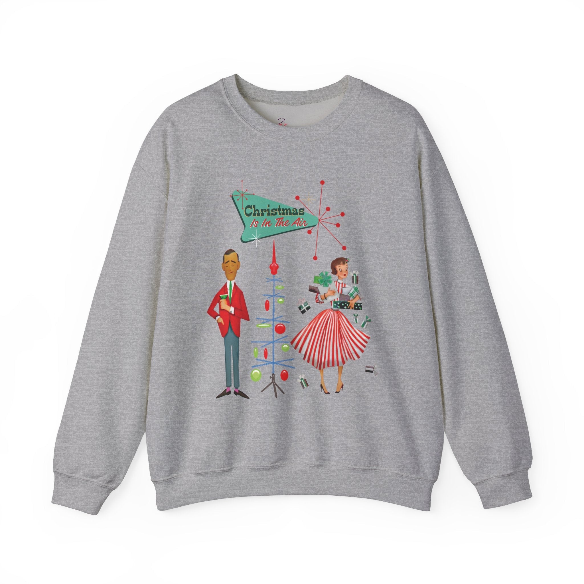 Kate McEnroe New York Retro 50s Kitsch Christmas Sweatshirt, Vintage Holiday Style, Mid Century Modern Atomic Unisex Heavy Blend™ Crewneck SweatshirtSweatshirt33659394222908177280
