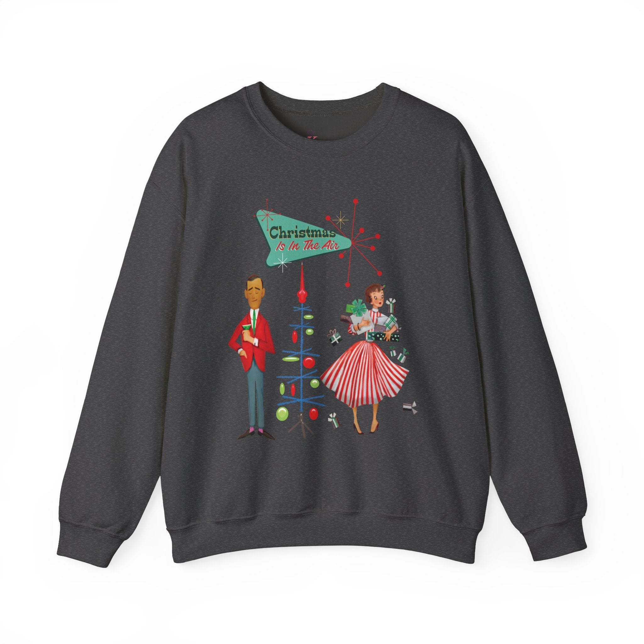 Kate McEnroe New York Retro 50s Kitsch Christmas Sweatshirt, Vintage Holiday Style, Mid Century Modern Atomic Unisex Heavy Blend™ Crewneck SweatshirtSweatshirt46992412504589932991