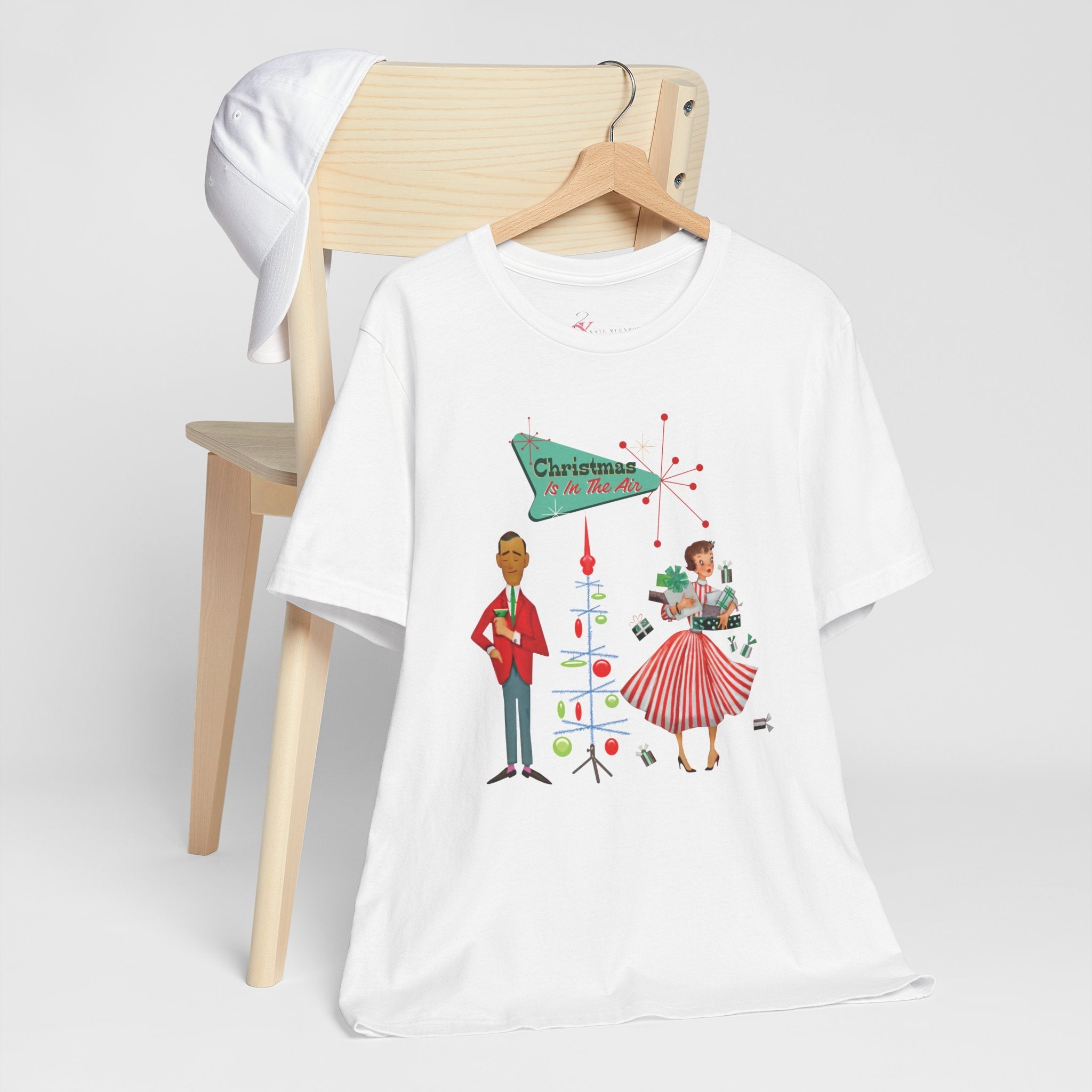 Kate McEnroe New York Retro 50s Kitsch Christmas T-Shirt, Vintage Holiday Style, Mid Century Modern Atomic TeeT-Shirts19008378436618708807