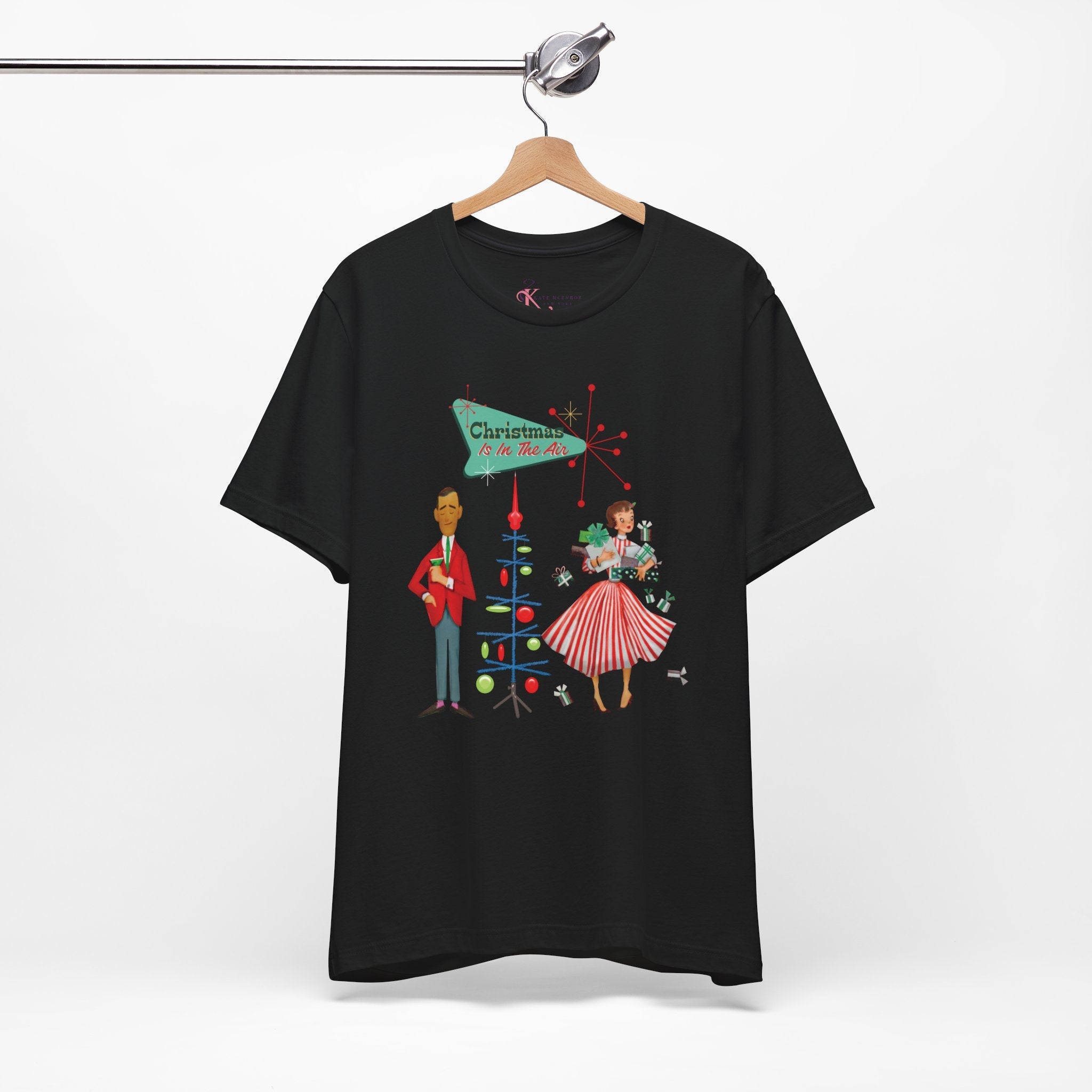 Kate McEnroe New York Retro 50s Kitsch Christmas T-Shirt, Vintage Holiday Style, Mid Century Modern Atomic TeeT-Shirts30192429312894216295