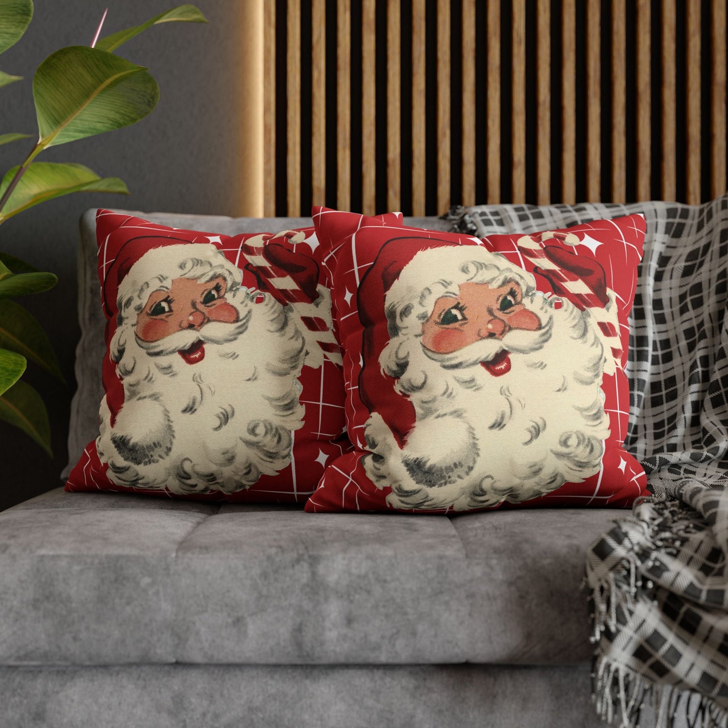 Kate McEnroe New York Retro 50s Santa Throw Pillow Cover, Mid Century Christmas Kitsch AccentThrow Pillow Covers16030949872601180356