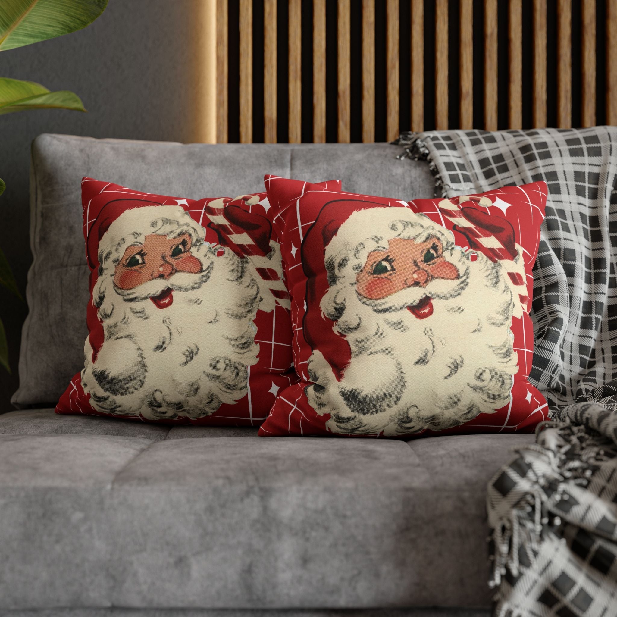 Kate McEnroe New York Retro 50s Santa Throw Pillow Cover, Mid Century Christmas Kitsch AccentThrow Pillow Covers16030949872601180356