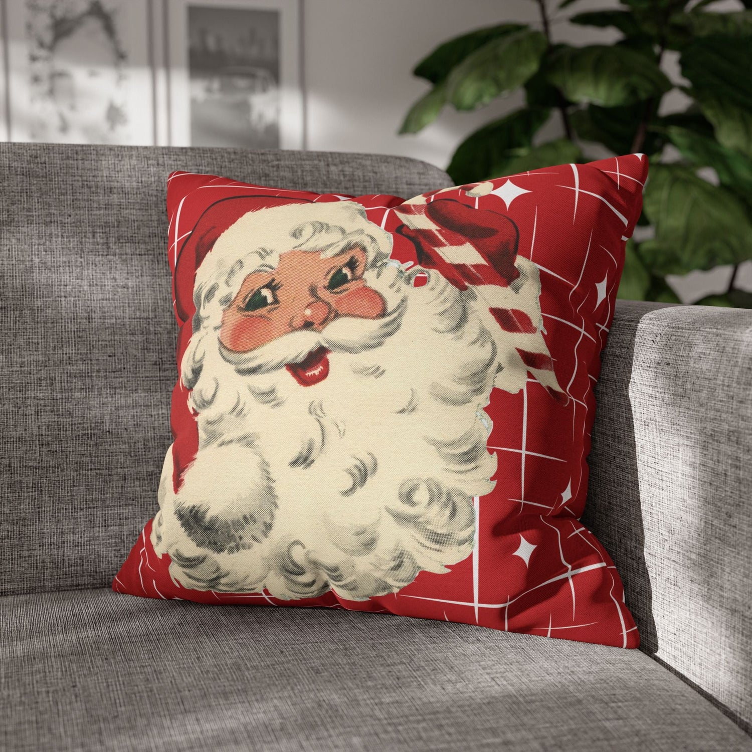 Kate McEnroe New York Retro 50s Santa Throw Pillow Cover, Mid Century Christmas Kitsch AccentThrow Pillow Covers23612196031575668903