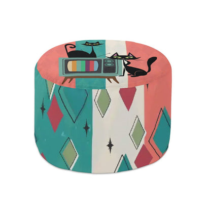 Kate McEnroe New York Retro 50s TV Abstract Atomic Cat Round Ottoman Mid Century Modern PoufOttomansjDOzHk6UV1