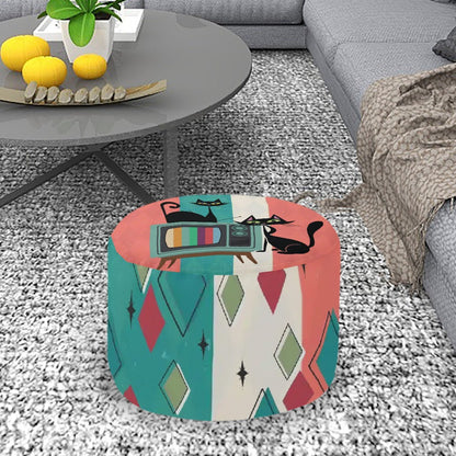 Kate McEnroe New York Retro 50s TV Abstract Atomic Cat Round Ottoman Mid Century Modern PoufOttomansjDOzHk6UV1