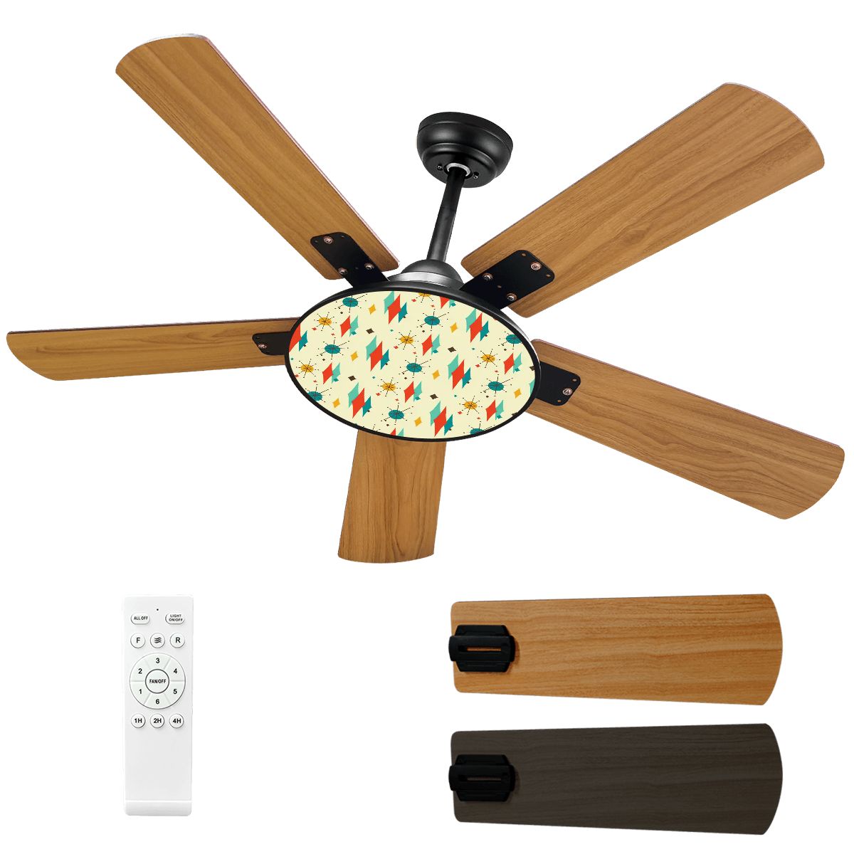 Kate McEnroe New York Retro 50s Vintage Franciscan Diamond Starburst Ceiling Fan with LightCeiling FansNTPp3ru9SZ
