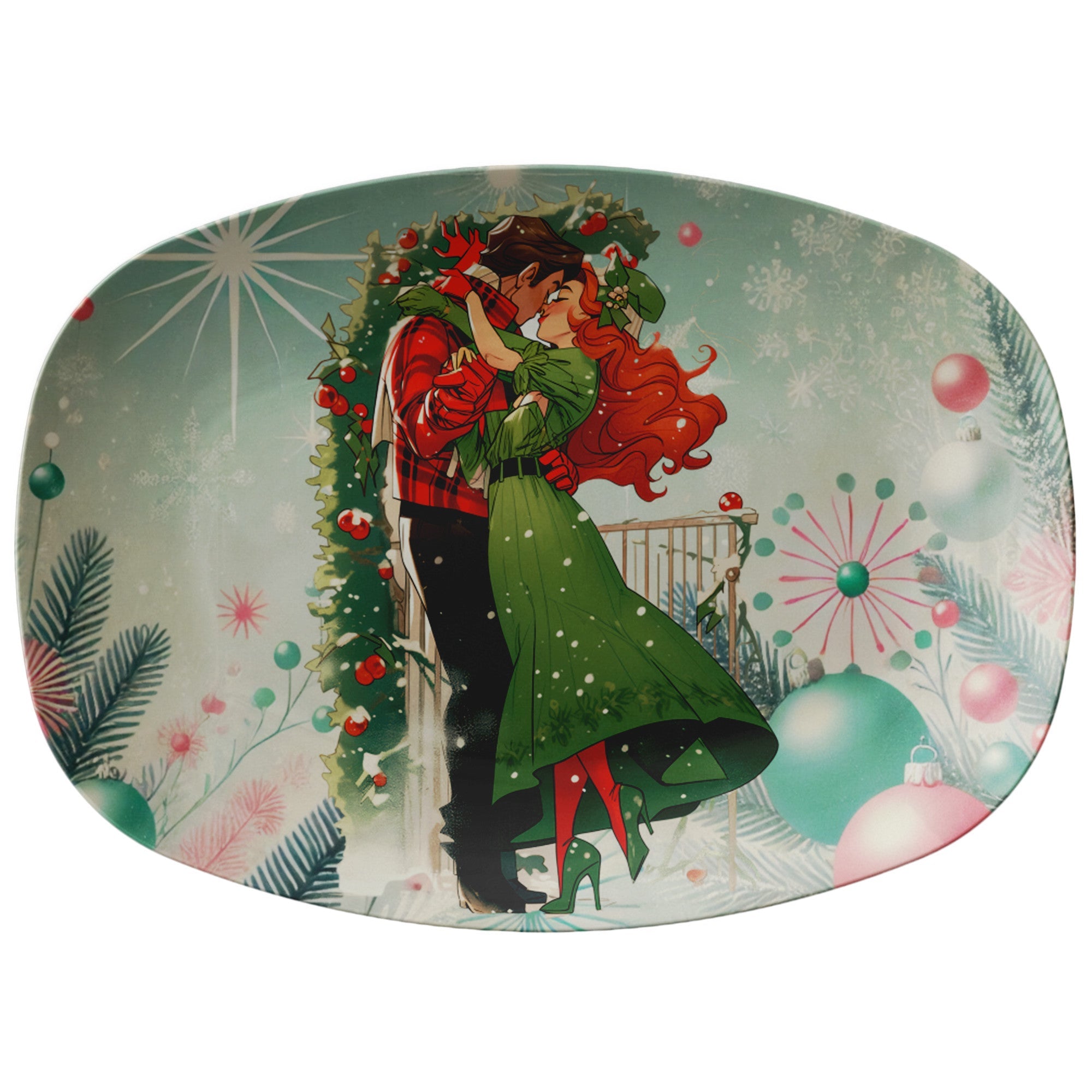 Kate McEnroe New York Retro 50s Whimsical Christmas Platter, Vintage Holiday Serving Tray, Mid Century Modern Festive TablewareServing PlattersP23 - WHY - CPL - 2